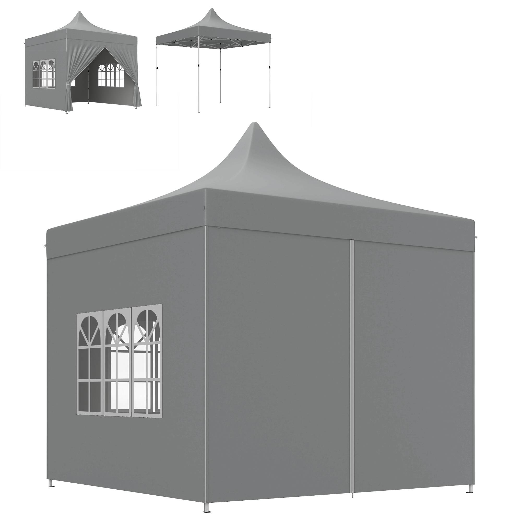 Maison Chic - Tonnelle de jardin tente pliante 3 x 3 m parois latérales amovibles 3 fenêtres Tissu Oxford Gris fr548 - Image 2