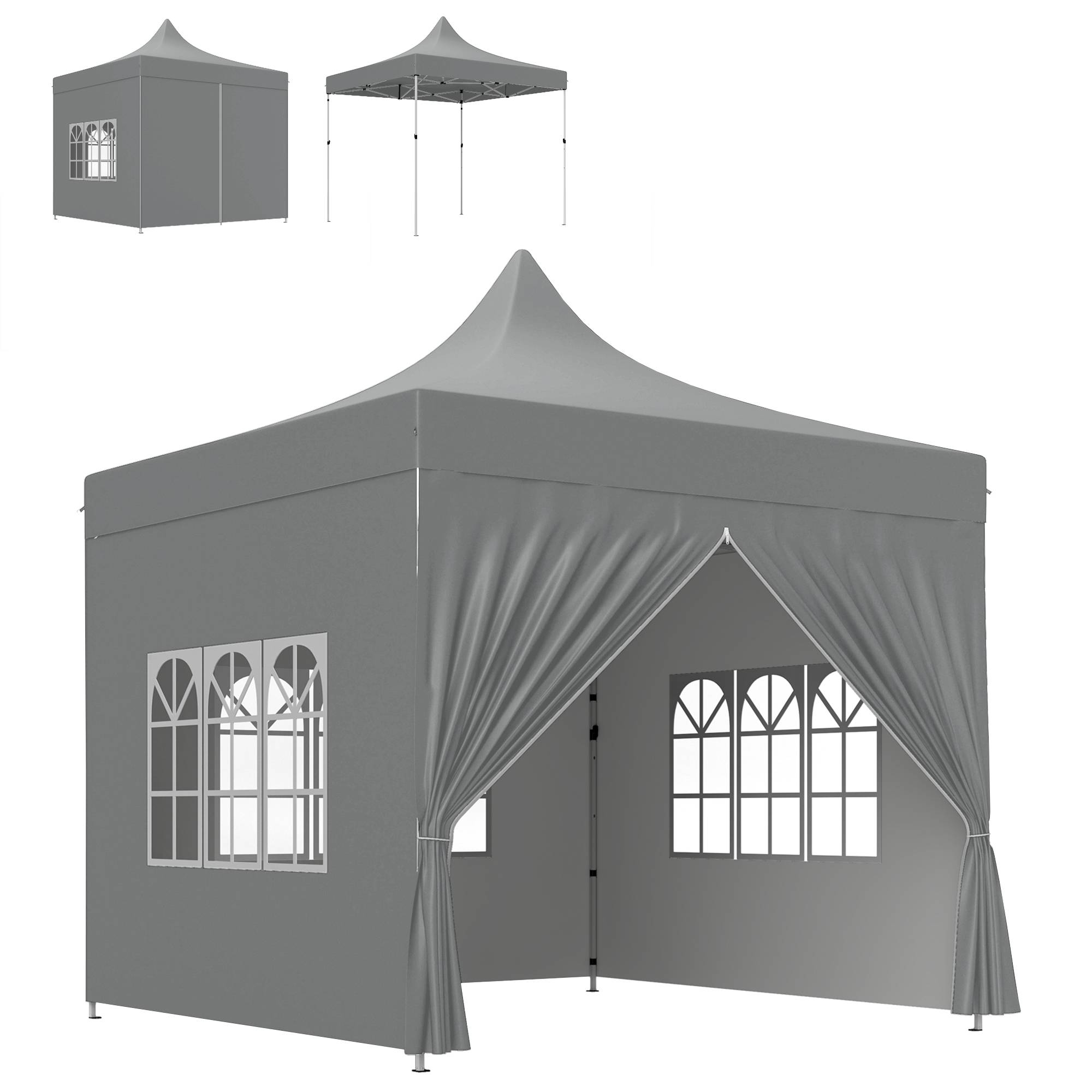 Maison Chic - Tonnelle de jardin tente pliante 3 x 3 m parois latérales amovibles 3 fenêtres Tissu Oxford Gris fr548 - Image 1