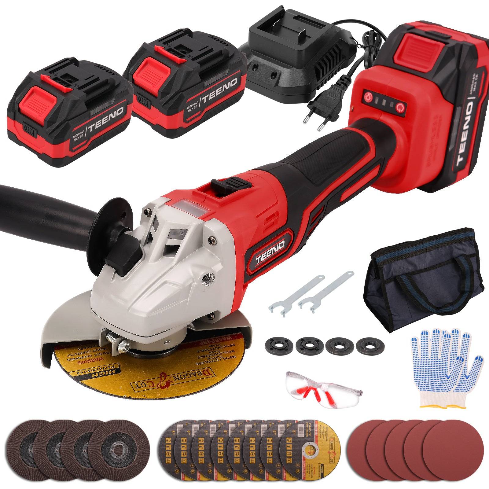 Meuleuse d'angle sans fil, Meuleuse d'angle 21V 1000W avec 2 Batteries 4.0Ah, 9100RPM Moteur Brushless, Disques de Coupe 125mm, Disque à Lamelles Pour - Image 1