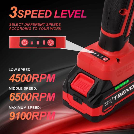 Meuleuse d'angle sans fil, Meuleuse d'angle 21V 1000W avec 2 Batteries 4.0Ah, 9100RPM Moteur Brushless, Disques de Coupe 125mm, Disque à Lamelles Pour - Image 4