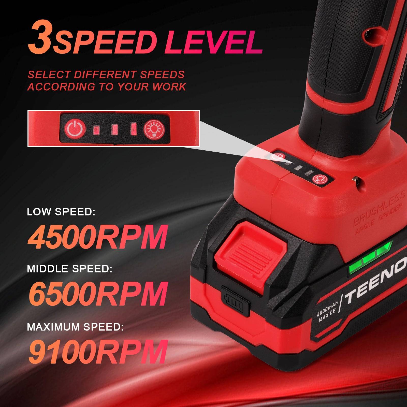 Meuleuse d'angle sans fil, Meuleuse d'angle 21V 1000W avec 2 Batteries 4.0Ah, 9100RPM Moteur Brushless, Disques de Coupe 125mm, Disque à Lamelles Pour - Image 4