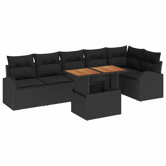 Salon de Jardin 6 Places Modulable en Résine Tressée avec Rangement Pratique Noir – ComfortXL Outdoor Living - Image 2