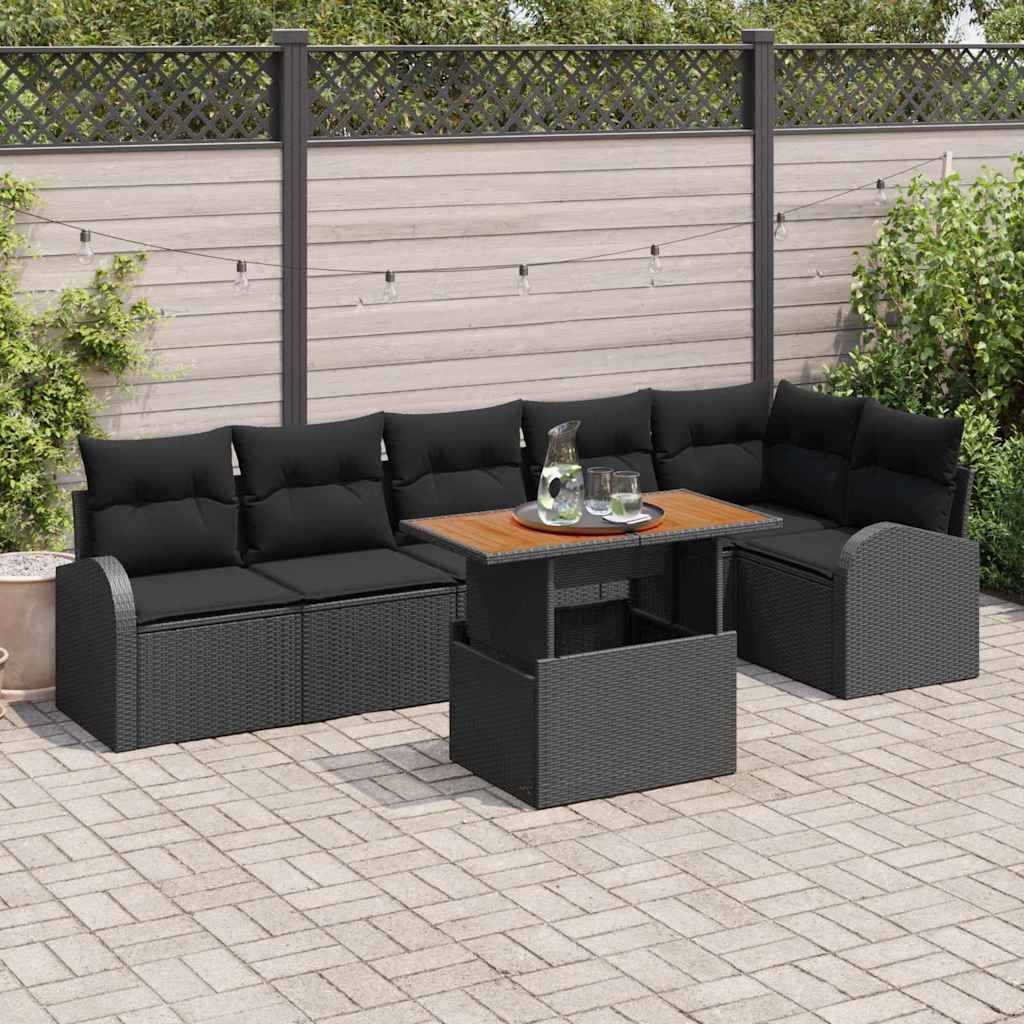 Salon de Jardin 6 Places Modulable en Résine Tressée avec Rangement Pratique Noir – ComfortXL Outdoor Living - Image 1