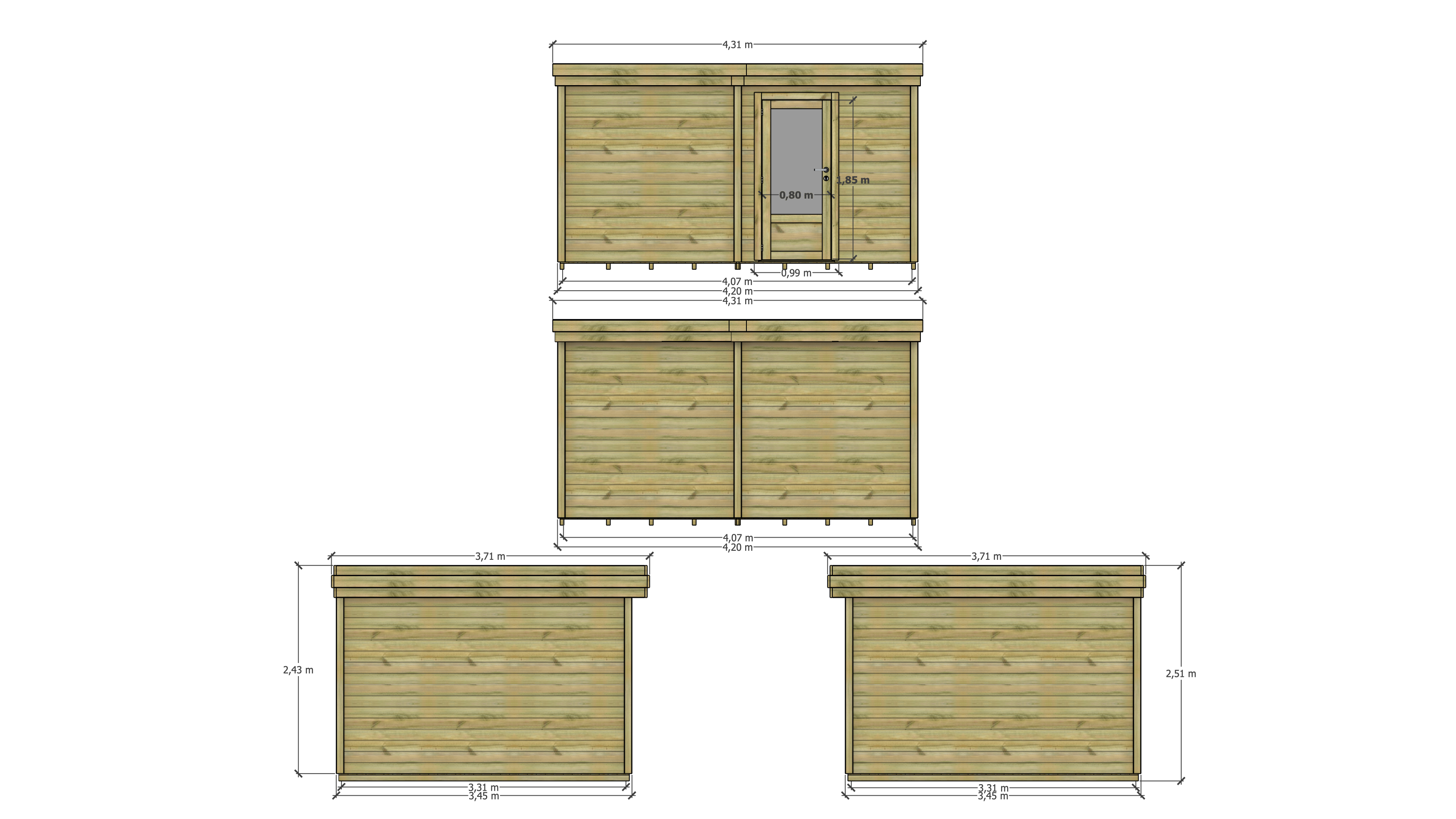 Abri Français - ABRI DE JARDIN bois Pin traité autoclave 27mm - 4,195x3,44m / 14m2 - Bac acier - Plancher bois - Image 4