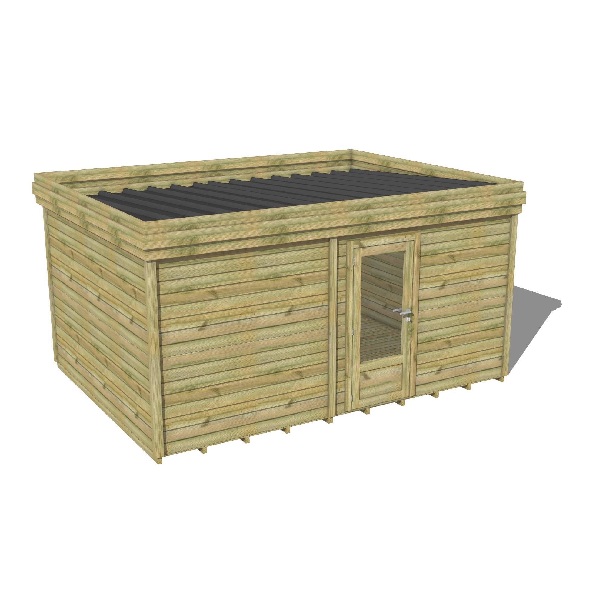 Abri Français - ABRI DE JARDIN bois Pin traité autoclave 27mm - 4,195x3,44m / 14m2 - Bac acier - Plancher bois - Image 1