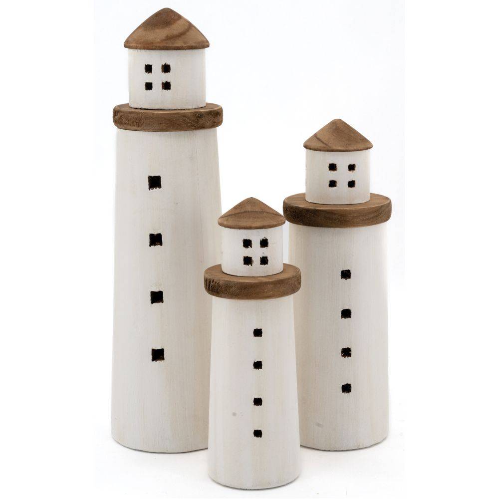 Aubry Gaspard - Phares en bois naturel et blanc (lot de 3) - Image 2