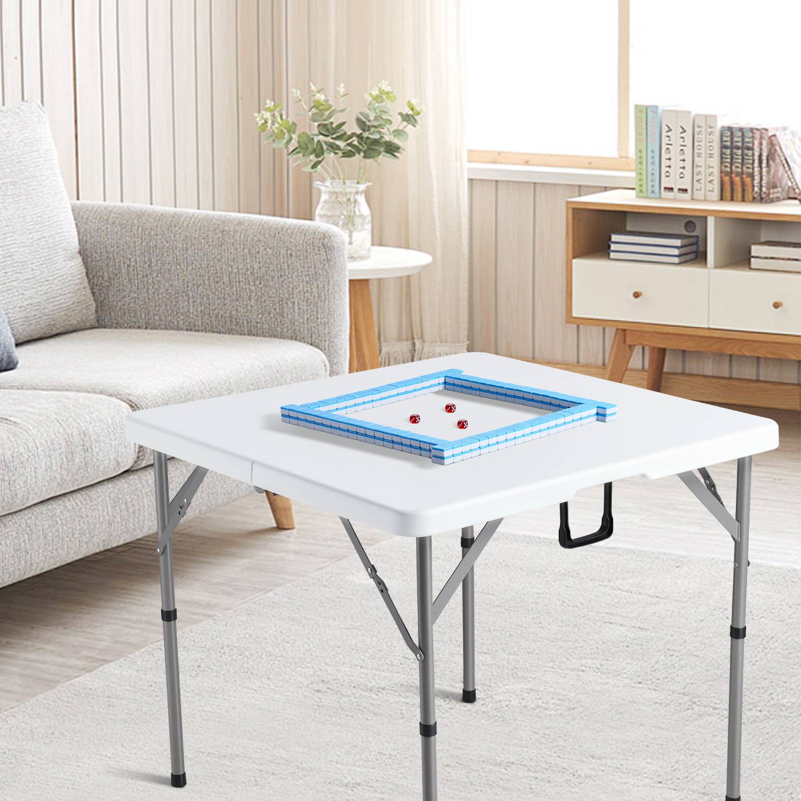 VEVOR Table mahjong pliable, 4 joueurs, plateau vert, poignée transport, 86x86x74 cm. - Image 8