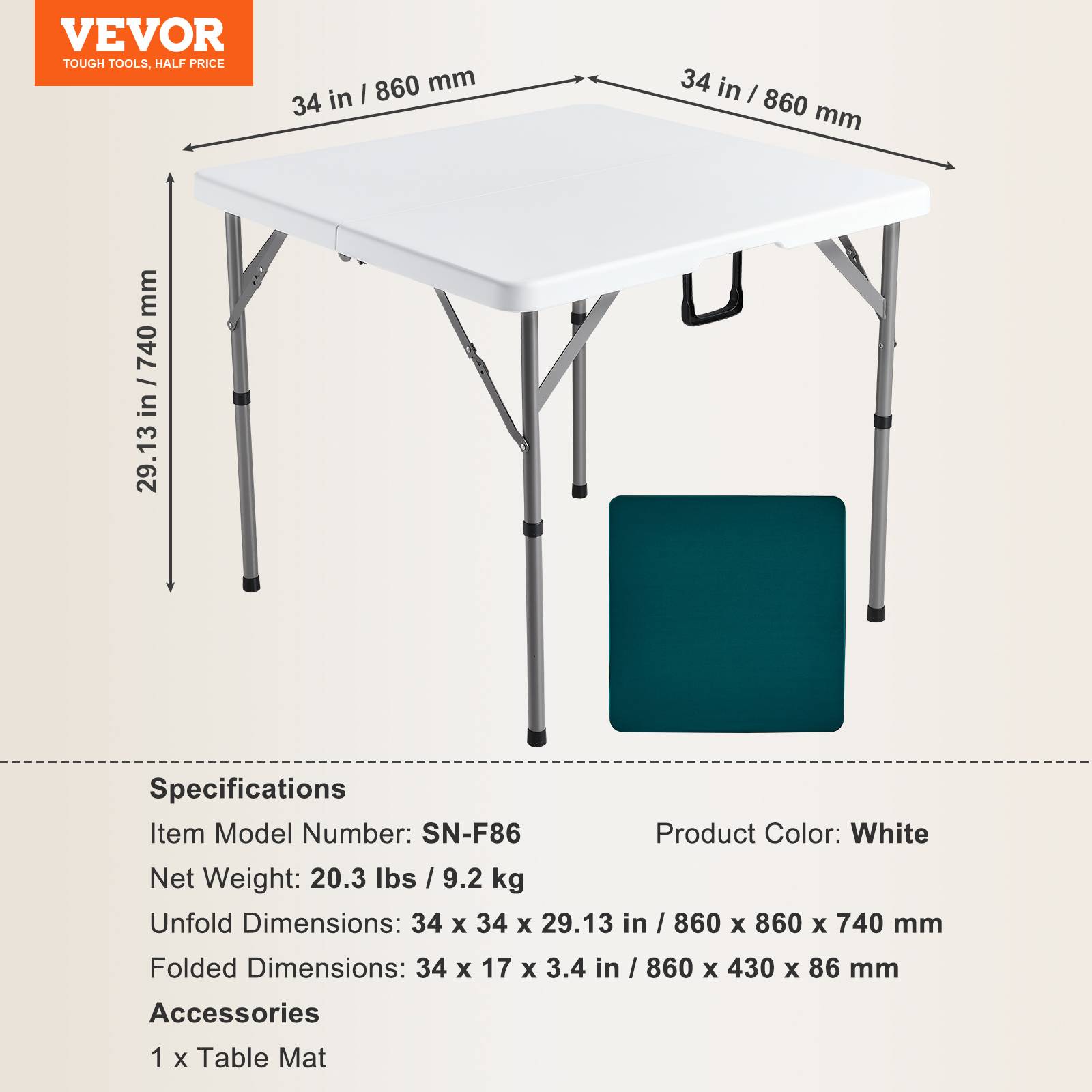 VEVOR Table mahjong pliable, 4 joueurs, plateau vert, poignée transport, 86x86x74 cm. - Image 7