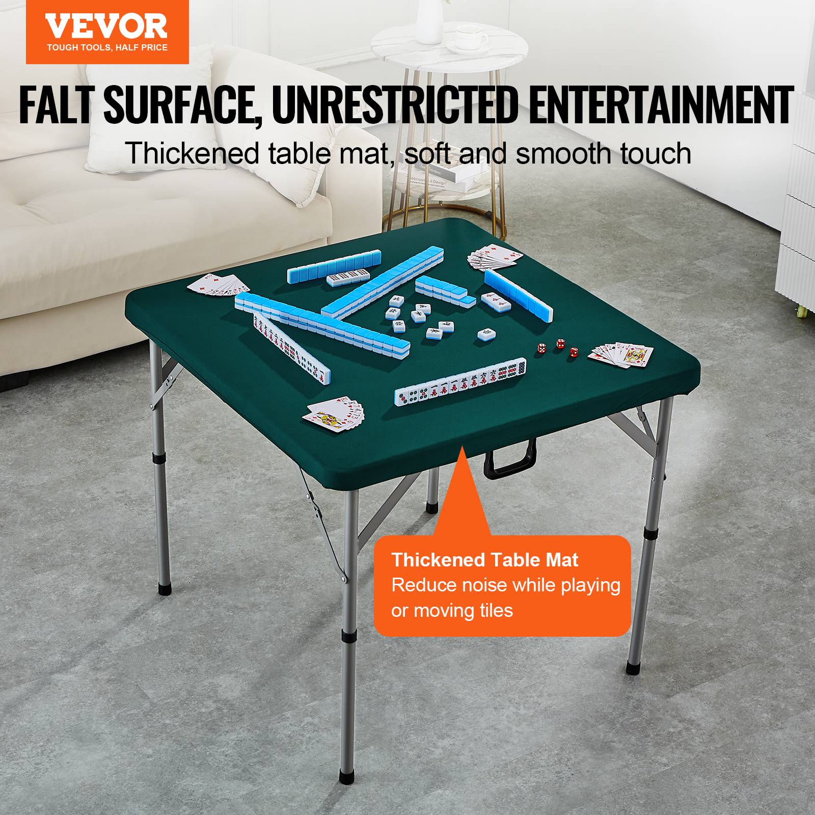 VEVOR Table mahjong pliable, 4 joueurs, plateau vert, poignée transport, 86x86x74 cm. - Image 2