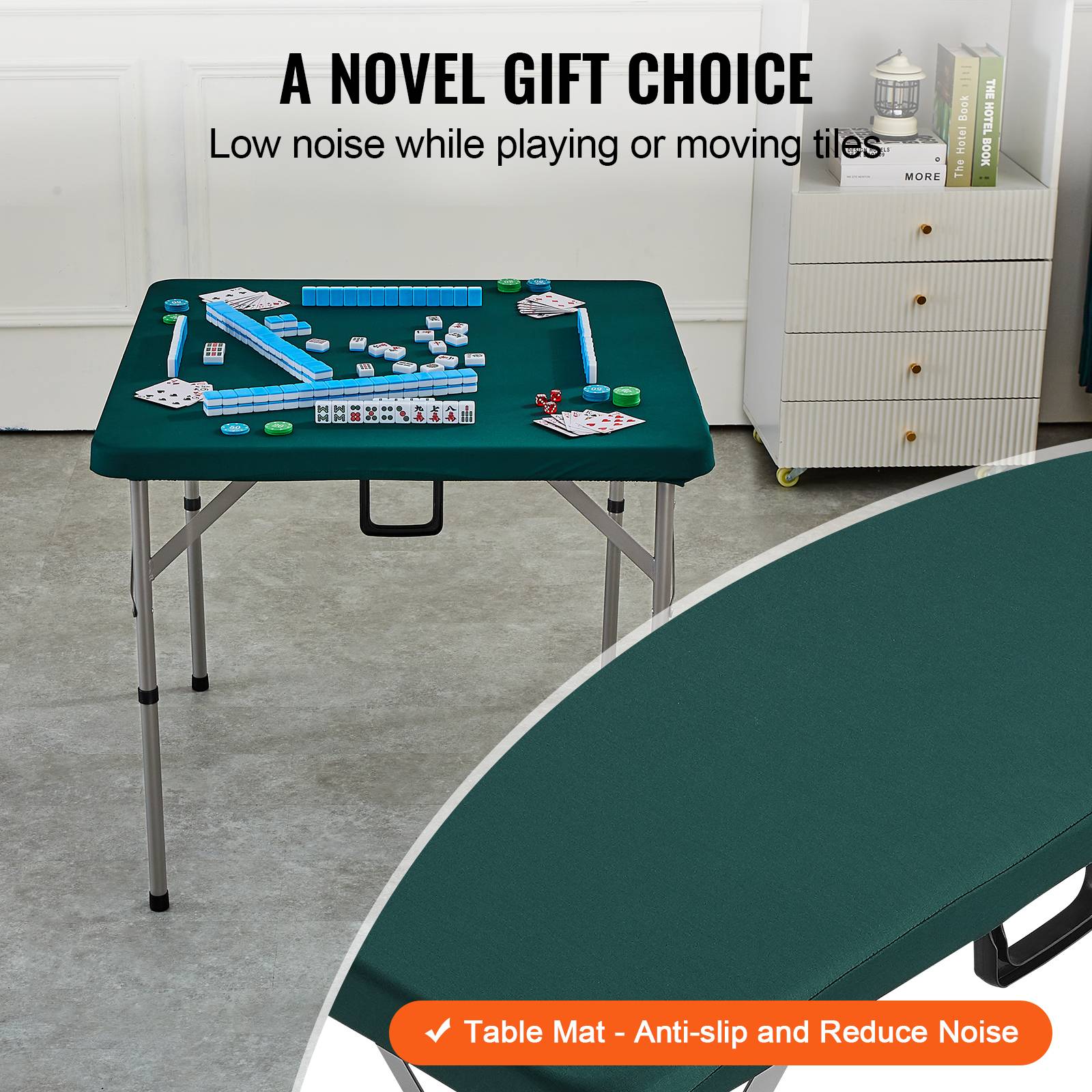 VEVOR Table mahjong pliable, 4 joueurs, plateau vert, poignée transport, 86x86x74 cm. - Image 6