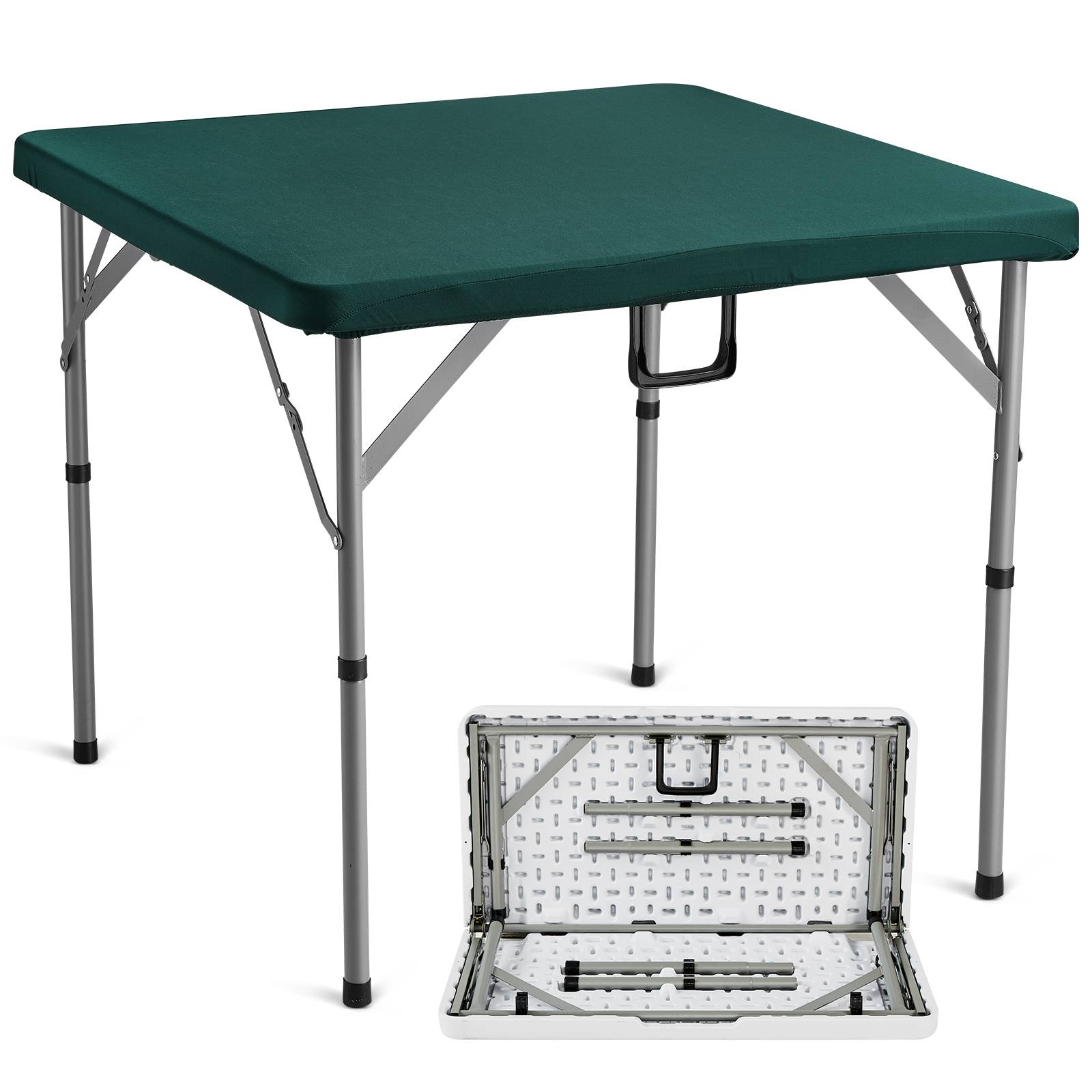 VEVOR Table mahjong pliable, 4 joueurs, plateau vert, poignée transport, 86x86x74 cm. - Image 1