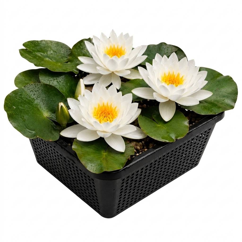 0 - Nénuphar Blanc - Set Complet - incl. Panier Substrat Gravier Aliment - Image 1