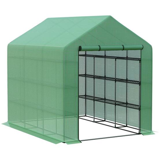Serre de Jardin Tunnel Acier 8 Étagères Hivernage Tomates 244x180x210cm Vert - ComfortXL Outdoor Living - Image 2