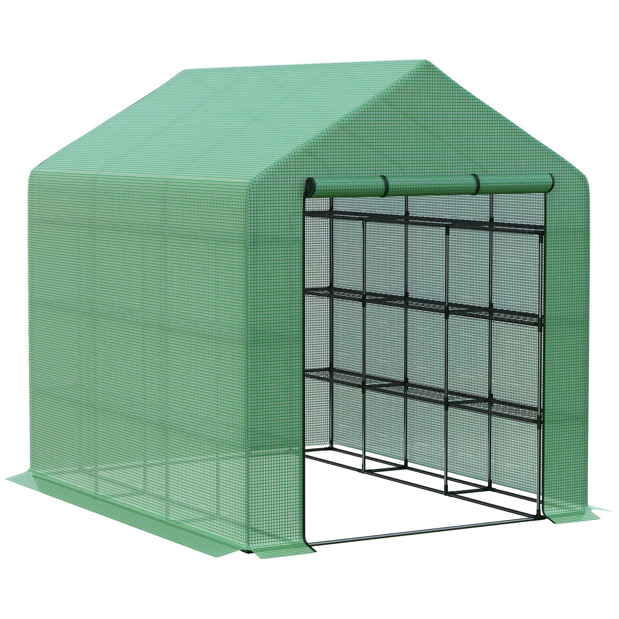 Serre de Jardin Tunnel Acier 8 Étagères Hivernage Tomates 244x180x210cm Vert - ComfortXL Outdoor Living - Image 2