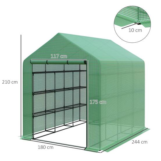 Serre de Jardin Tunnel Acier 8 Étagères Hivernage Tomates 244x180x210cm Vert - ComfortXL Outdoor Living - Image 3