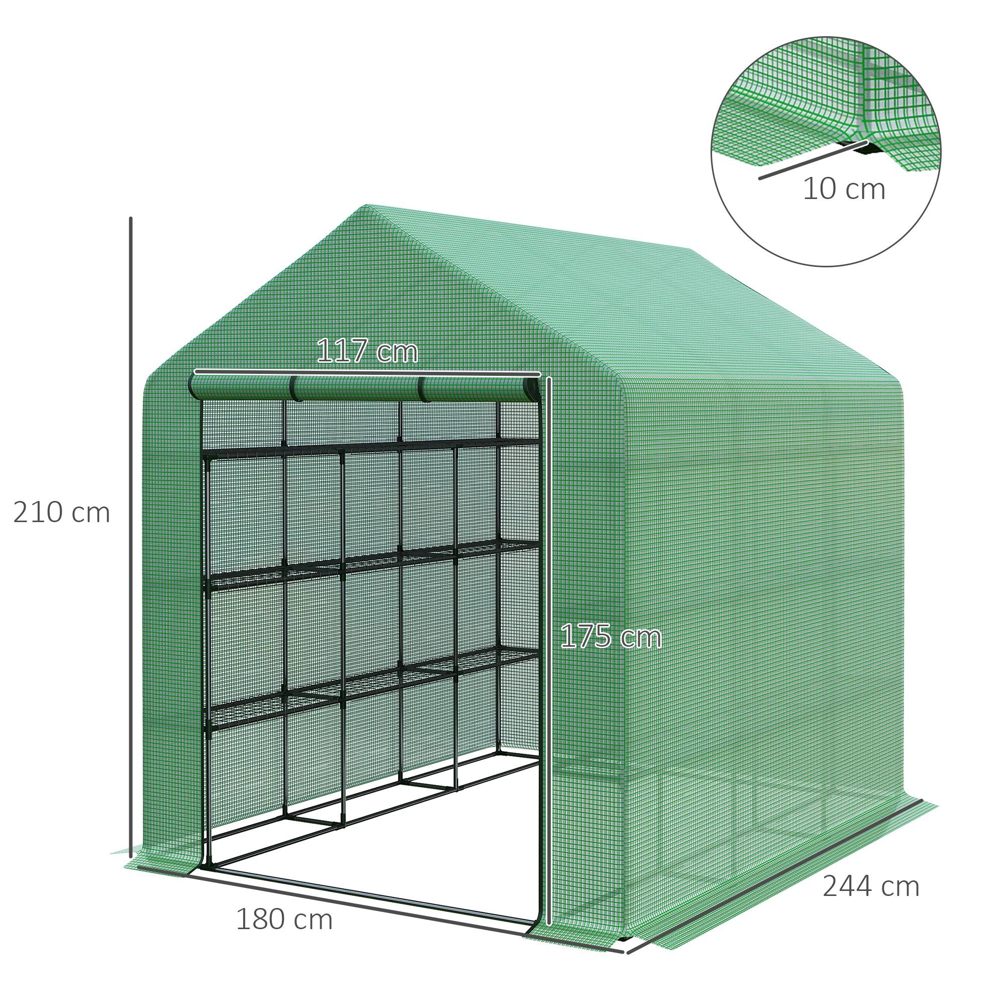 Serre de Jardin Tunnel Acier 8 Étagères Hivernage Tomates 244x180x210cm Vert - ComfortXL Outdoor Living - Image 3