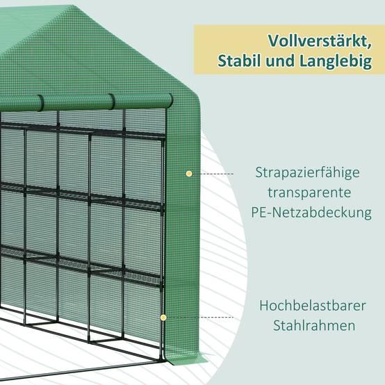 Serre de Jardin Tunnel Acier 8 Étagères Hivernage Tomates 244x180x210cm Vert - ComfortXL Outdoor Living - Image 6