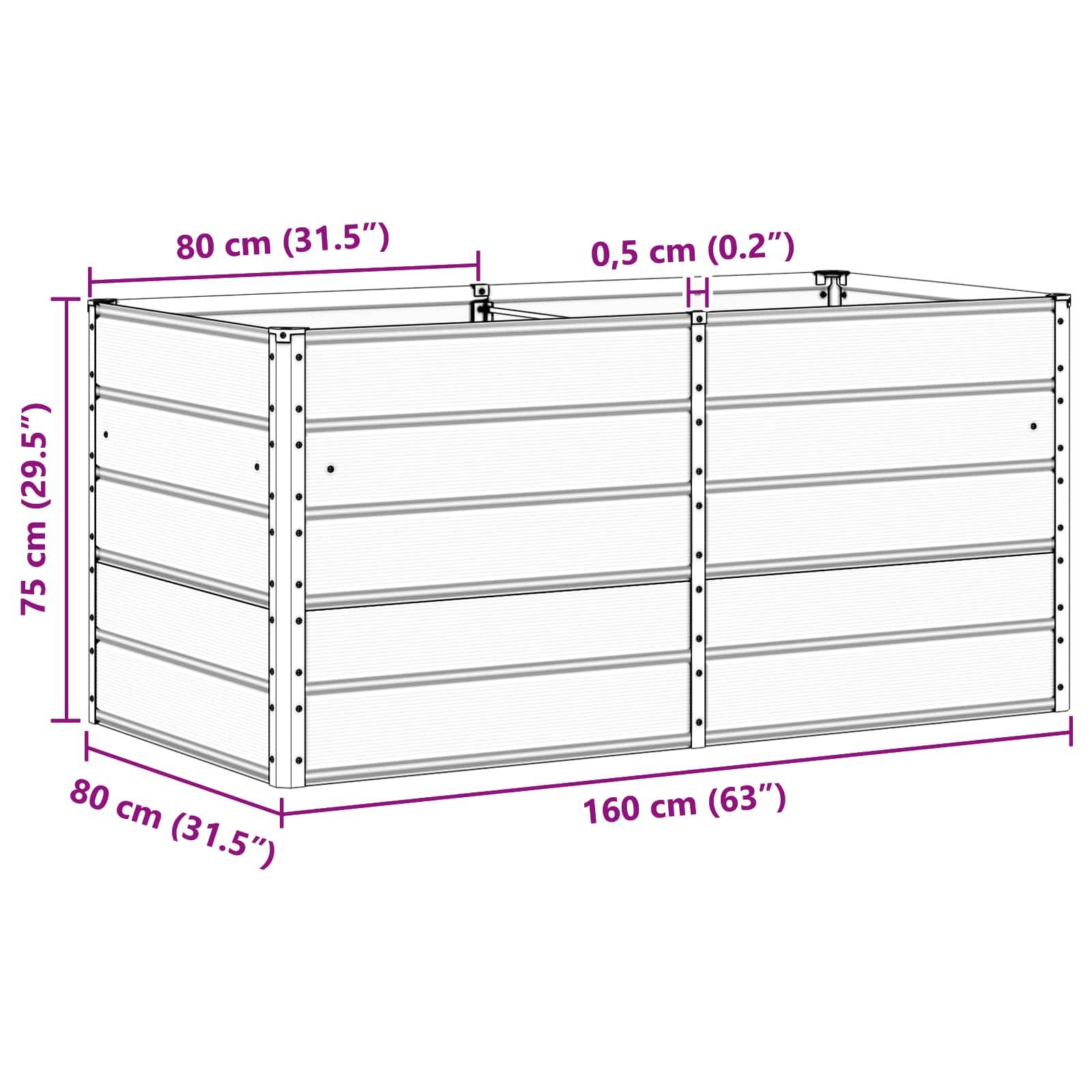 ComfortXL - Carré potager surélevé XXL en acier pour jardinage facile 160x80x75 cm Gris clair - ComfortXL Outdoor Living - Image 7