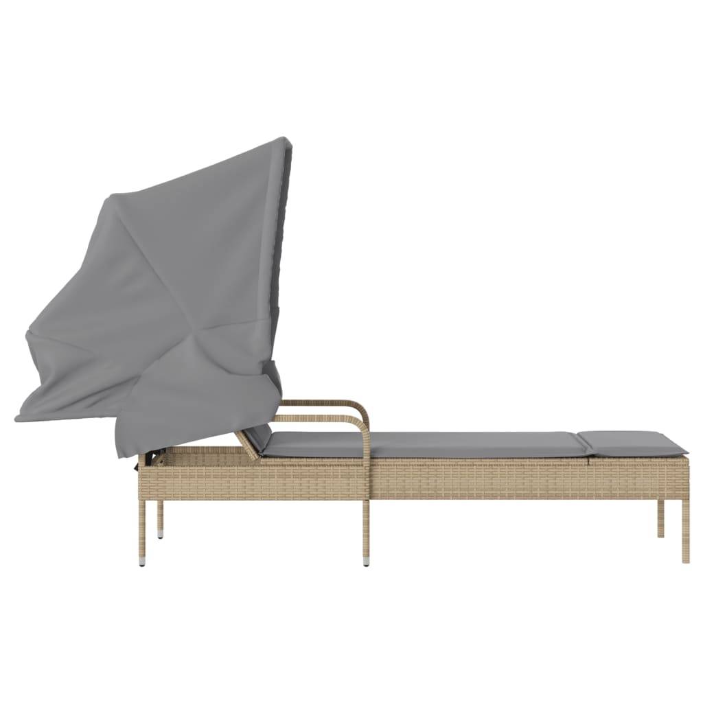Maison Chic - Bain de soleil - Transat - Chaise longue avec auvent beige résine tressée - MEUBLE PRO-JU6452 - Image 5