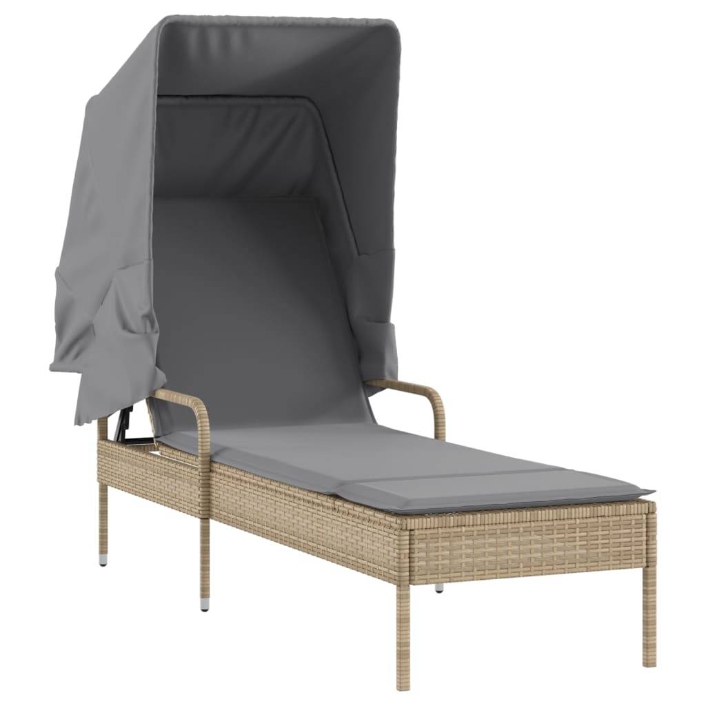 Maison Chic - Bain de soleil - Transat - Chaise longue avec auvent beige résine tressée - MEUBLE PRO-JU6452 - Image 1