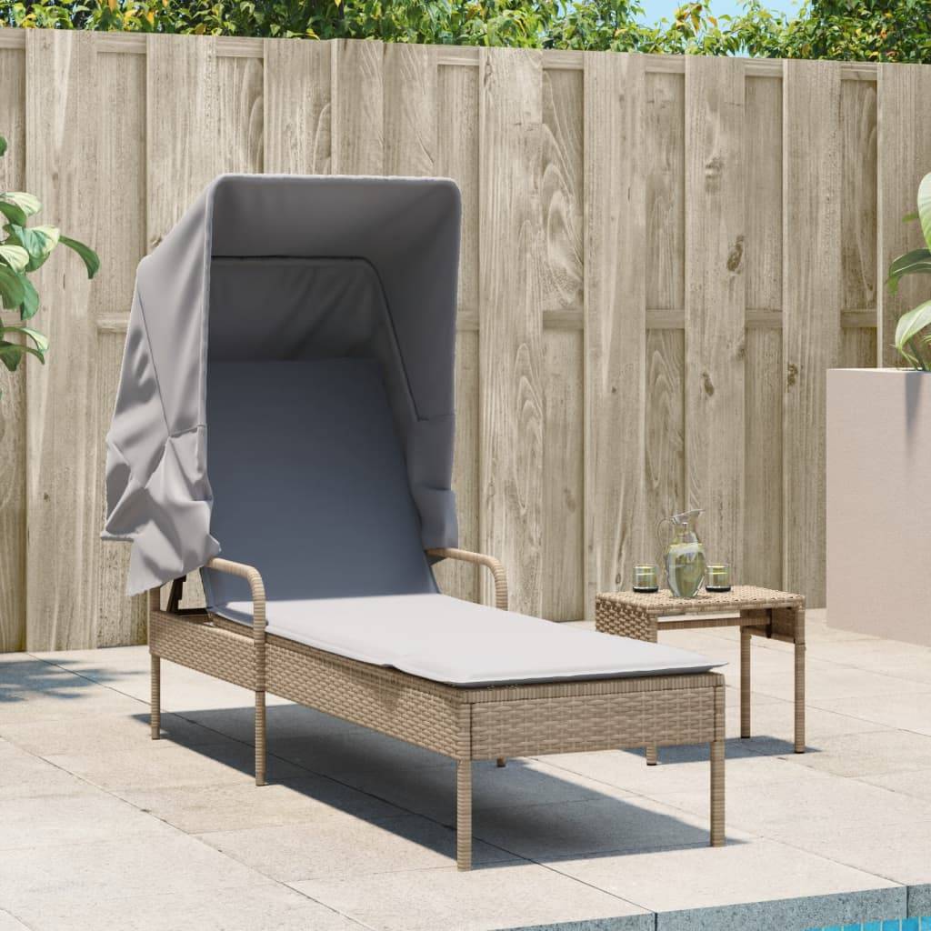 Maison Chic - Bain de soleil - Transat - Chaise longue avec auvent beige résine tressée - MEUBLE PRO-JU6452 - Image 3