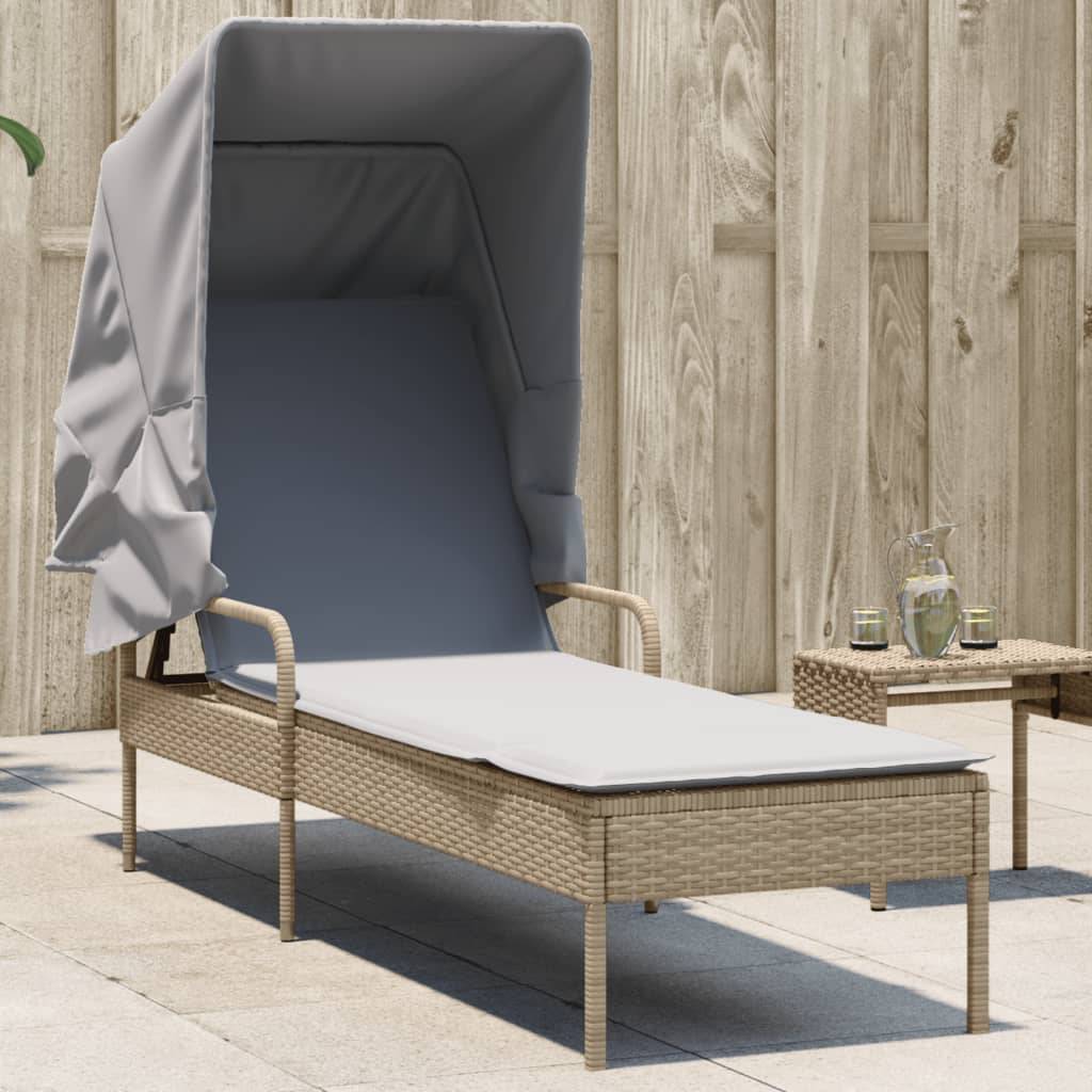 Maison Chic - Bain de soleil - Transat - Chaise longue avec auvent beige résine tressée - MEUBLE PRO-JU6452 - Image 2