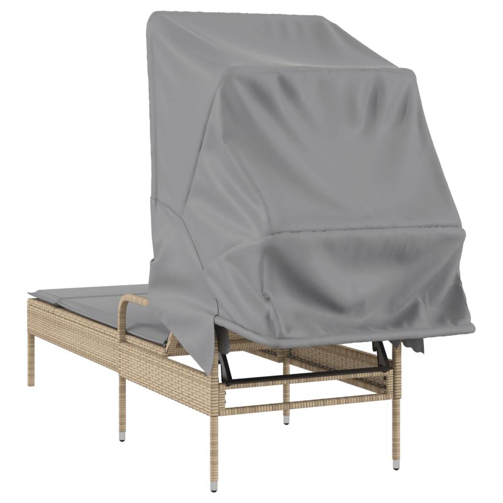 Maison Chic - Bain de soleil - Transat - Chaise longue avec auvent beige résine tressée - MEUBLE PRO-JU6452 - Image 6