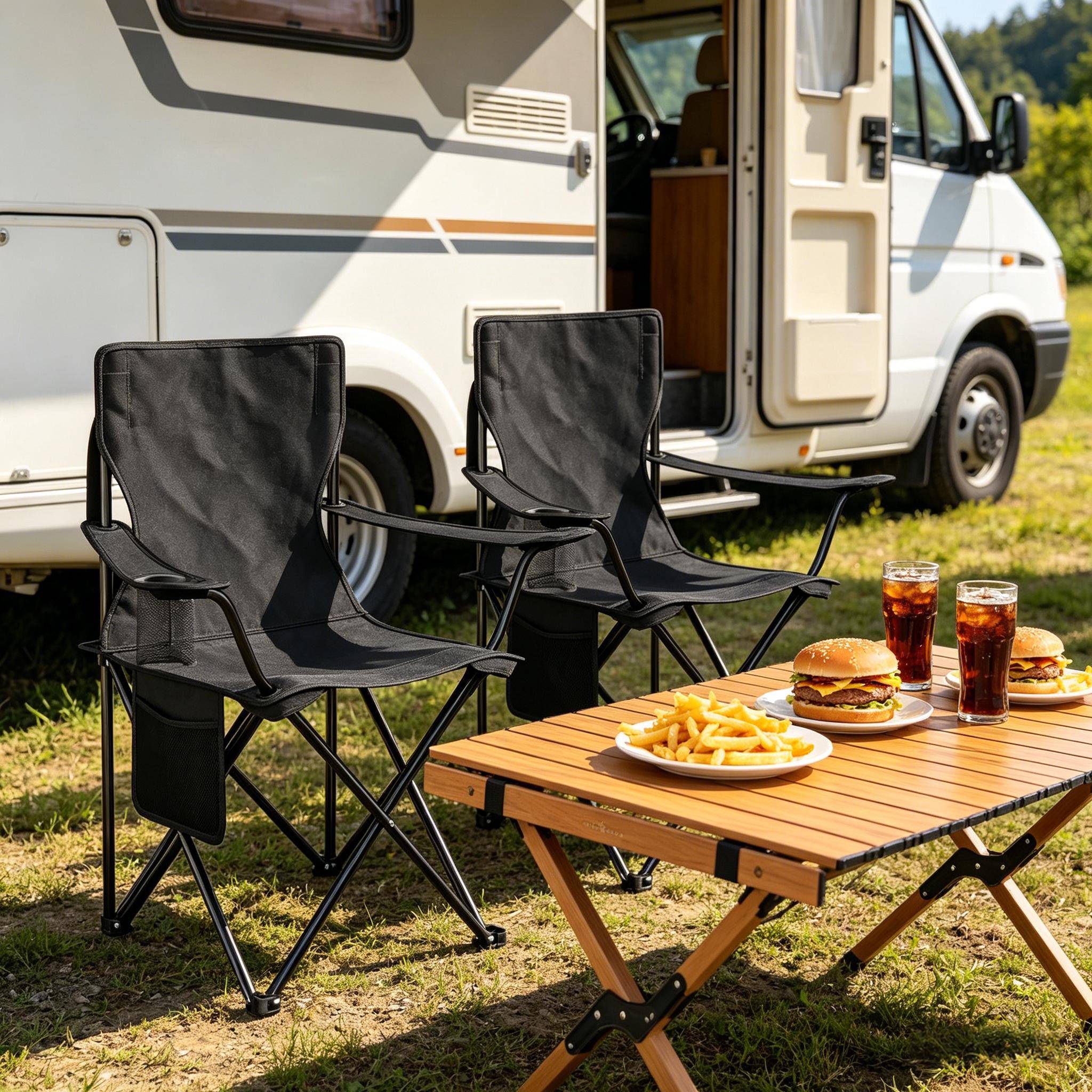 Chaise de camping confortable, chaise de plage avec porte-gobelet, chaise de pêche pliante (chaises extérieures 2 PCS) - Image 1