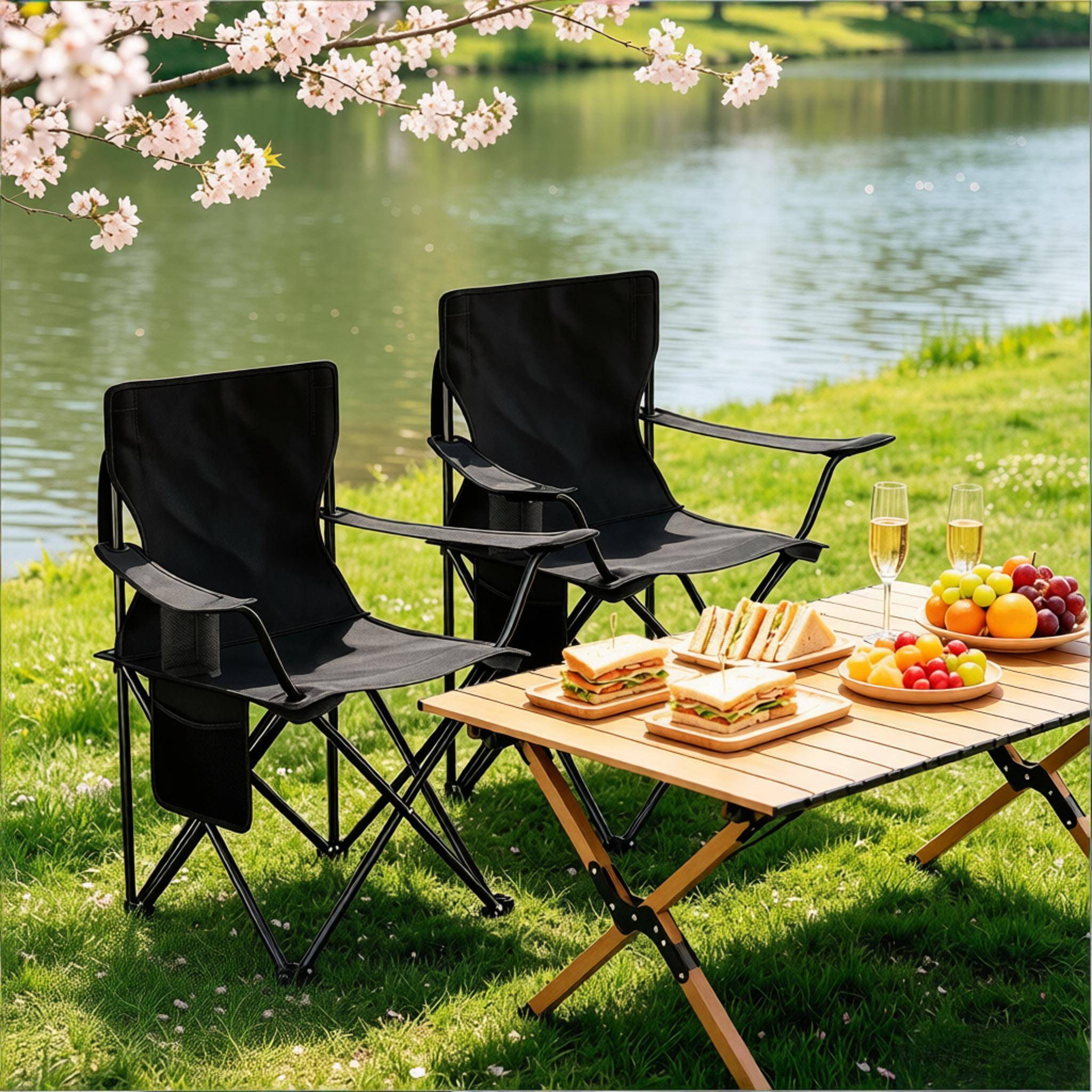 Chaise de camping confortable, chaise de plage avec porte-gobelet, chaise de pêche pliante (chaises extérieures 2 PCS) - Image 6