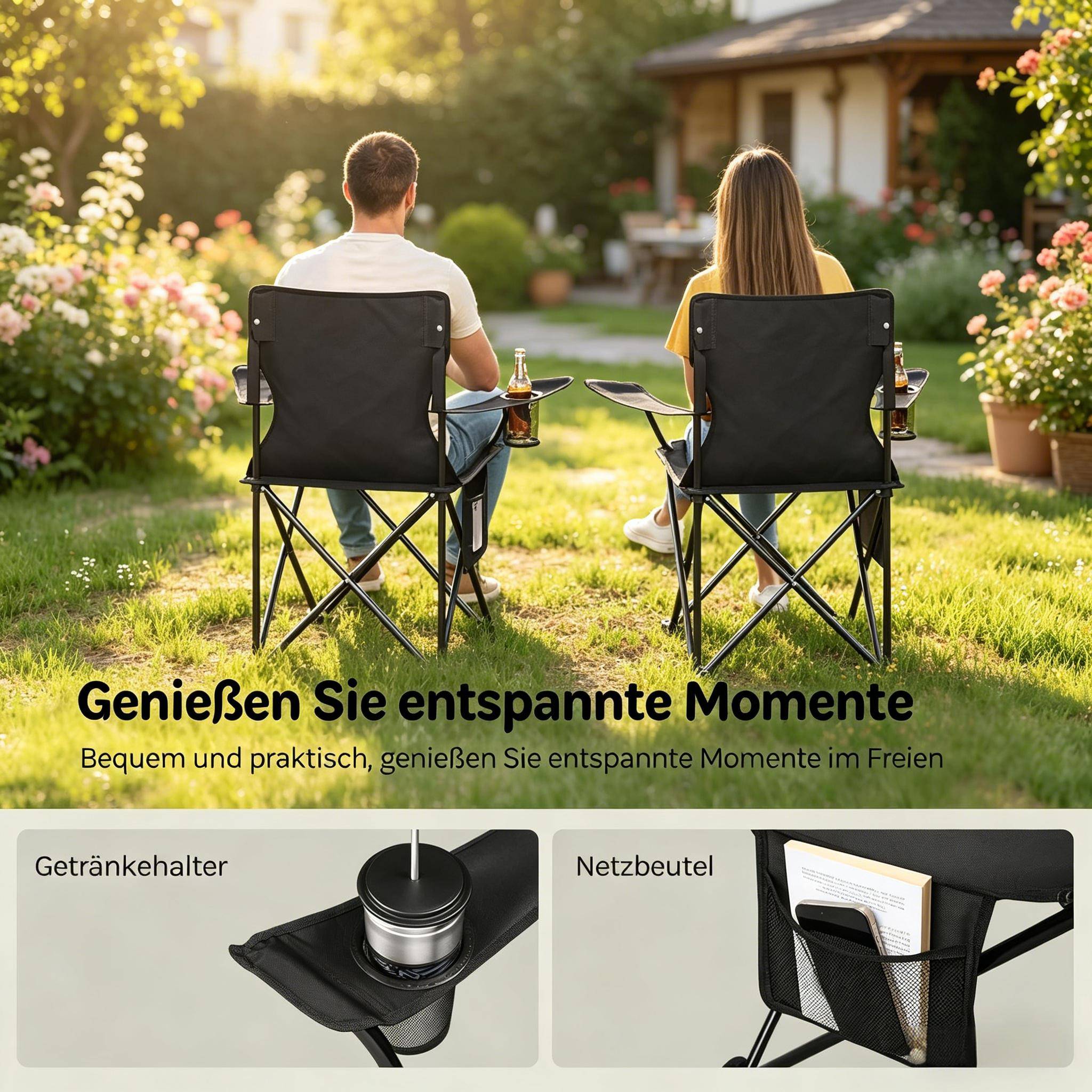 Chaise de camping confortable, chaise de plage avec porte-gobelet, chaise de pêche pliante (chaises extérieures 2 PCS) - Image 5