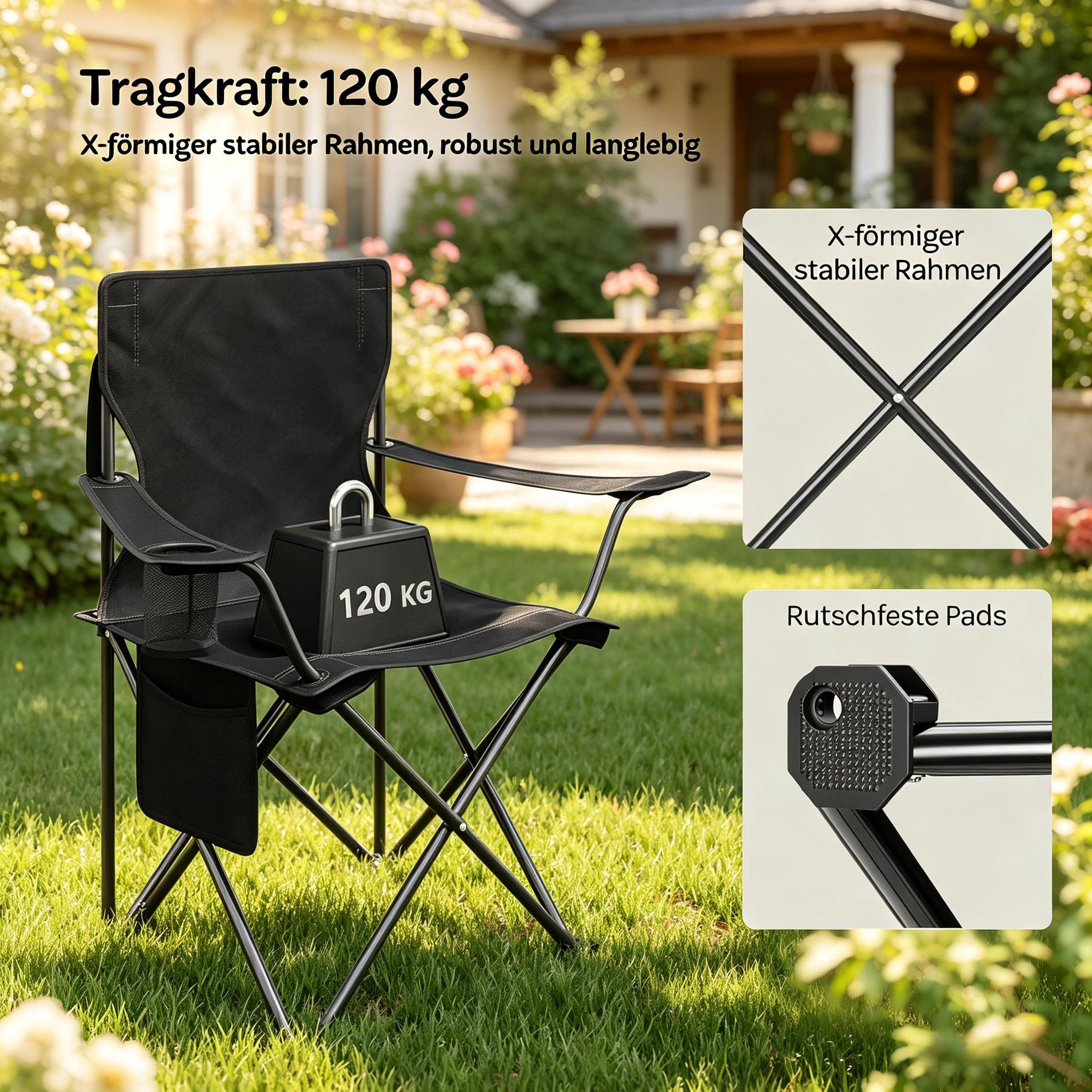 Chaise de camping confortable, chaise de plage avec porte-gobelet, chaise de pêche pliante (chaises extérieures 2 PCS) - Image 4