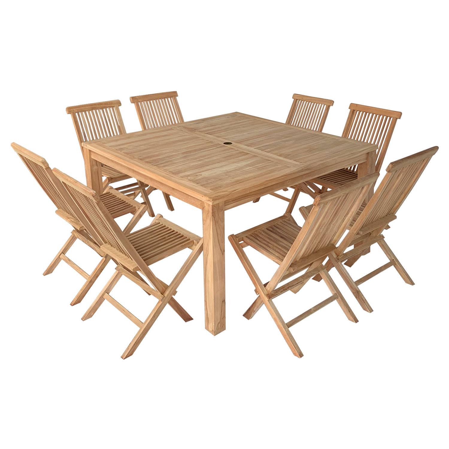 Happy Garden - Salon de jardin en teck JAVA - table carrée et chaises pliantes - 8 places - HAPPY GARDEN - Image 1