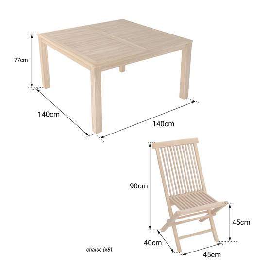 Happy Garden - Salon de jardin en teck JAVA - table carrée et chaises pliantes - 8 places - HAPPY GARDEN - Image 4