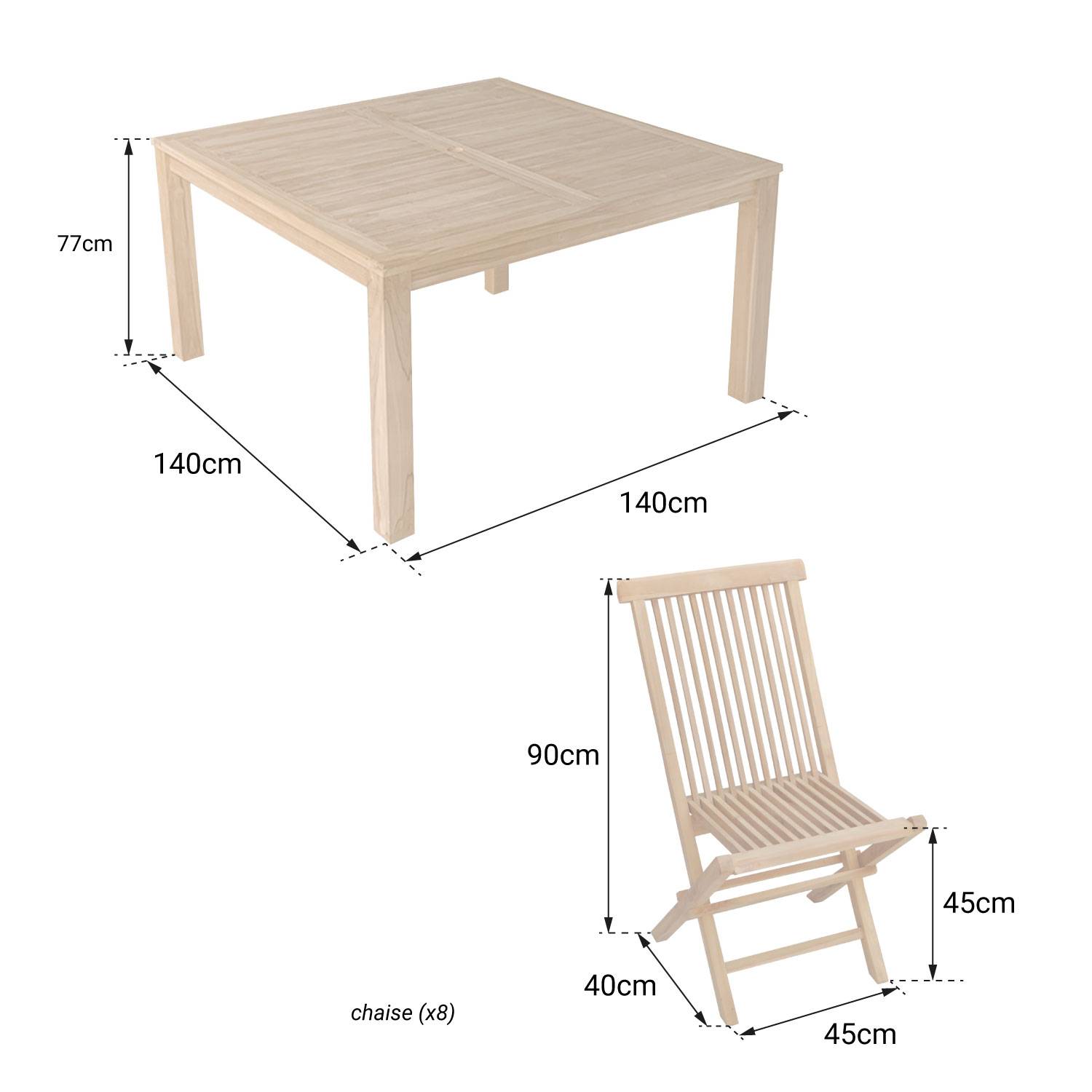 Happy Garden - Salon de jardin en teck JAVA - table carrée et chaises pliantes - 8 places - HAPPY GARDEN - Image 4