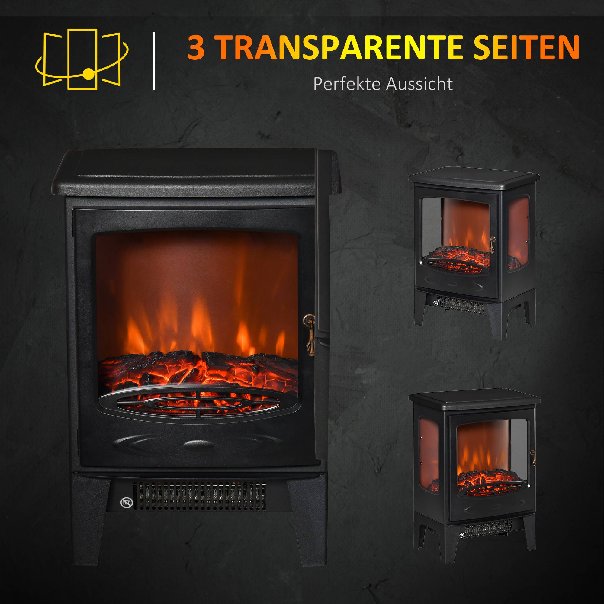 Sans Marque - Cheminée électrique avec chauffage, 1800 W, cheminée électrique avec effet de flammes LED - Image 6