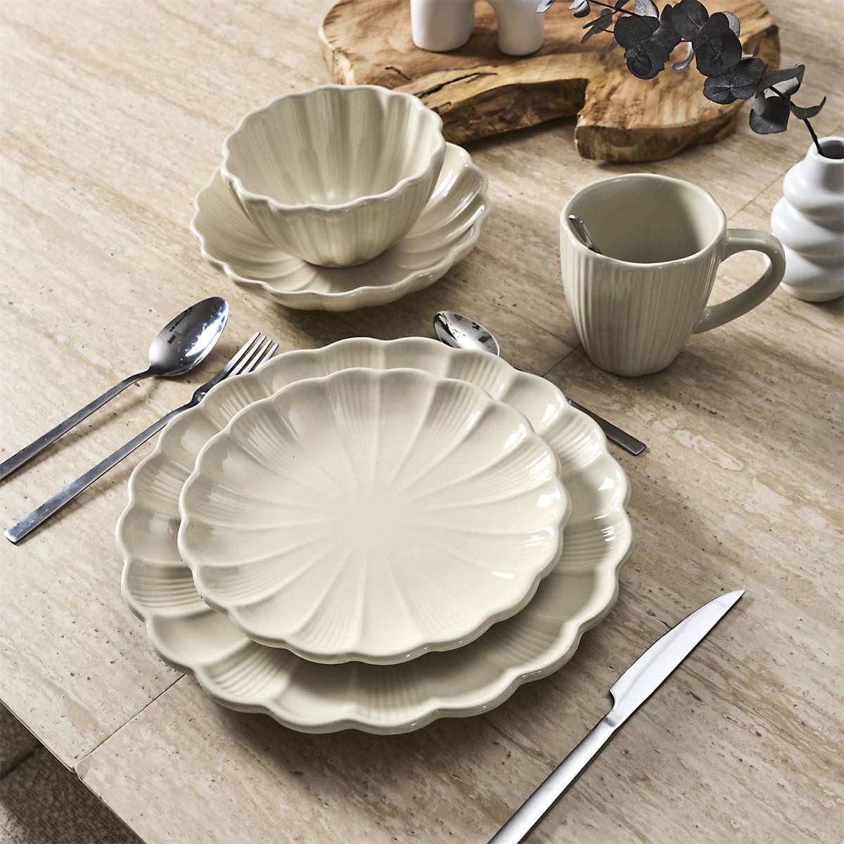 The Home Deco Factory - Lot de 6 Assiettes Creuses "Calista" 20cm Écru - Image 3