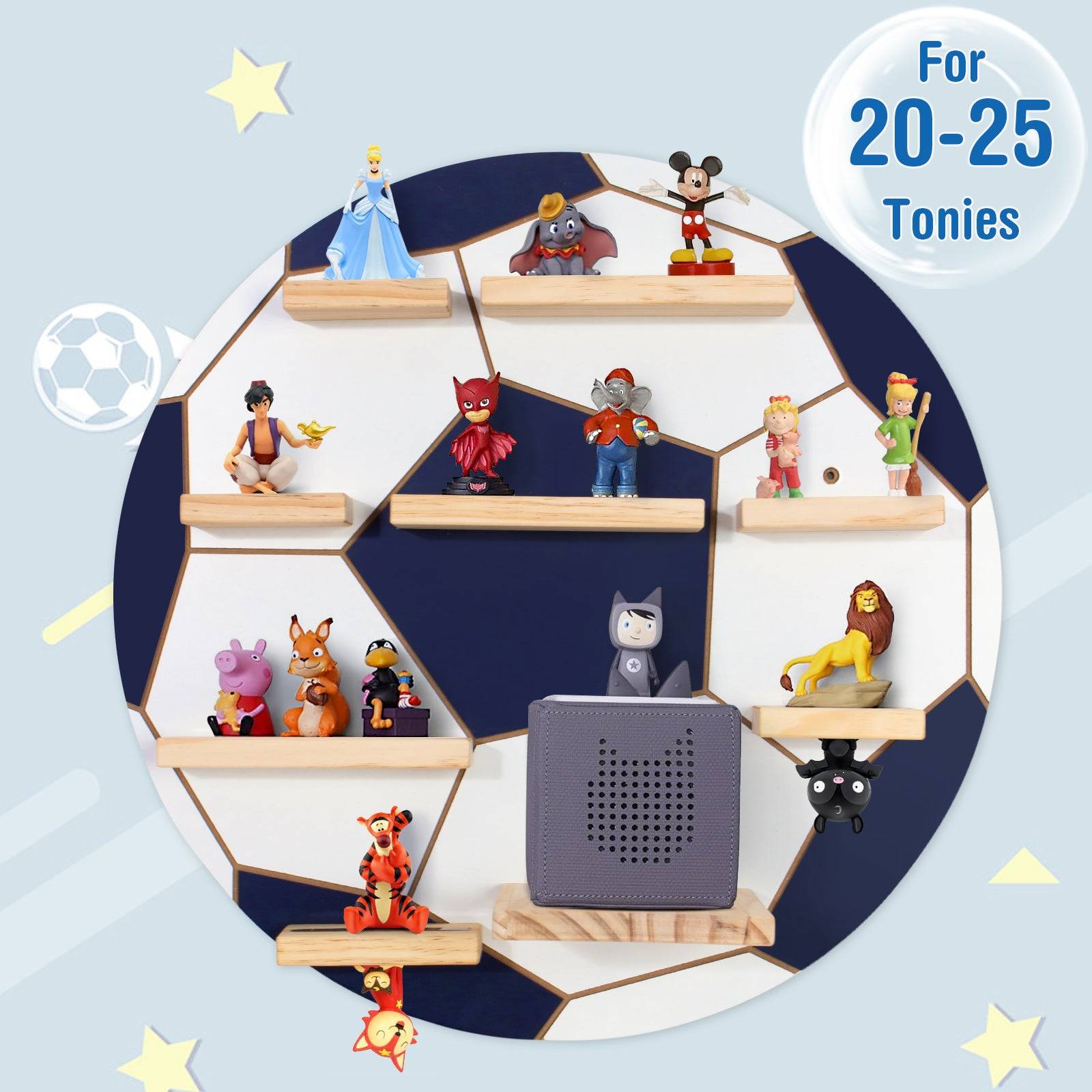 Todeco Étagère Magnétique Octogone Pour Toniebox & Tonies – Jusqu’à 60-70 Figurines | Murale Ou Pose Libre