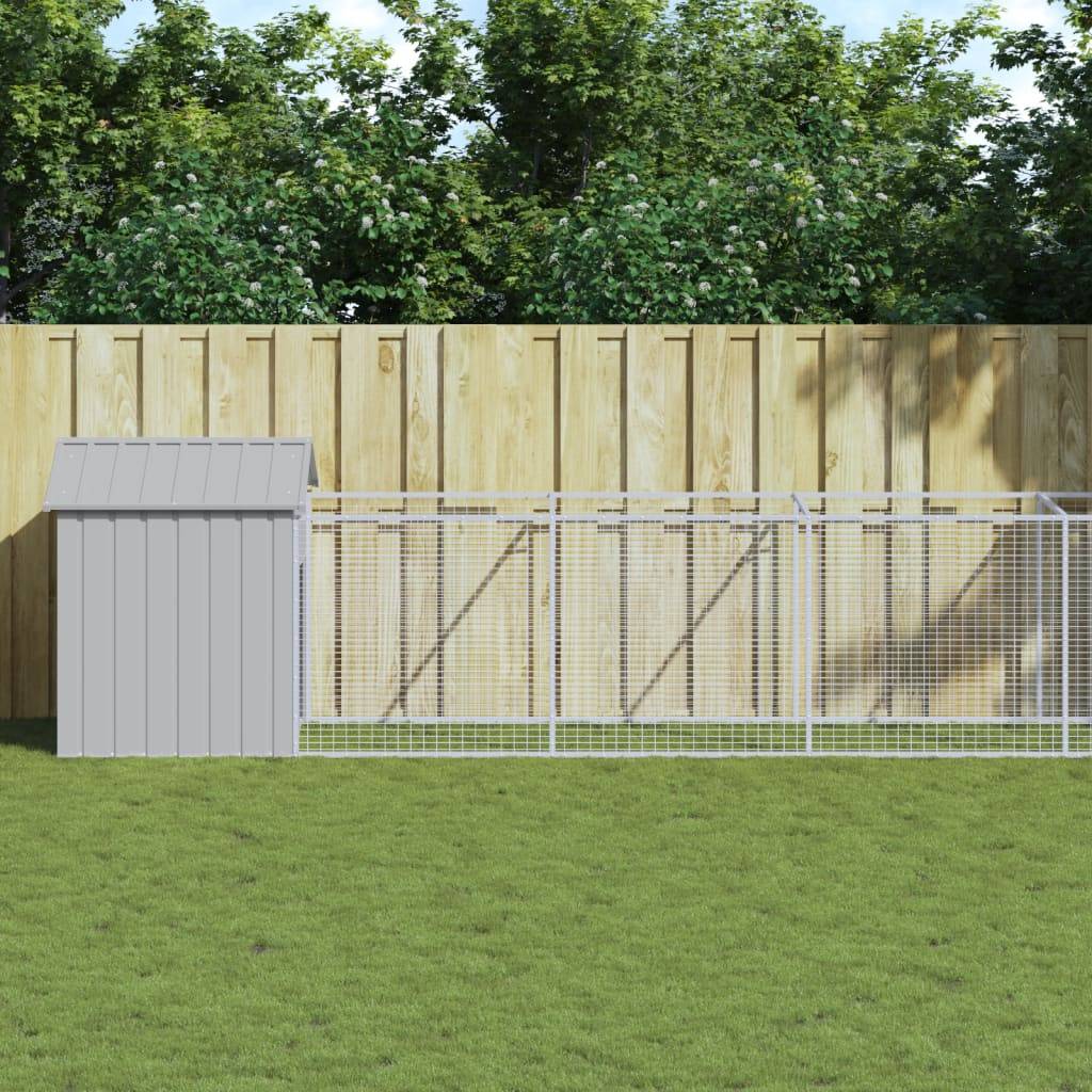 Niche Chenil pour Chien en Acier Galvanisé Abri Extérieur avec Enclos Spacieux Gris Clair - ComfortXL Pet Living - Image 1