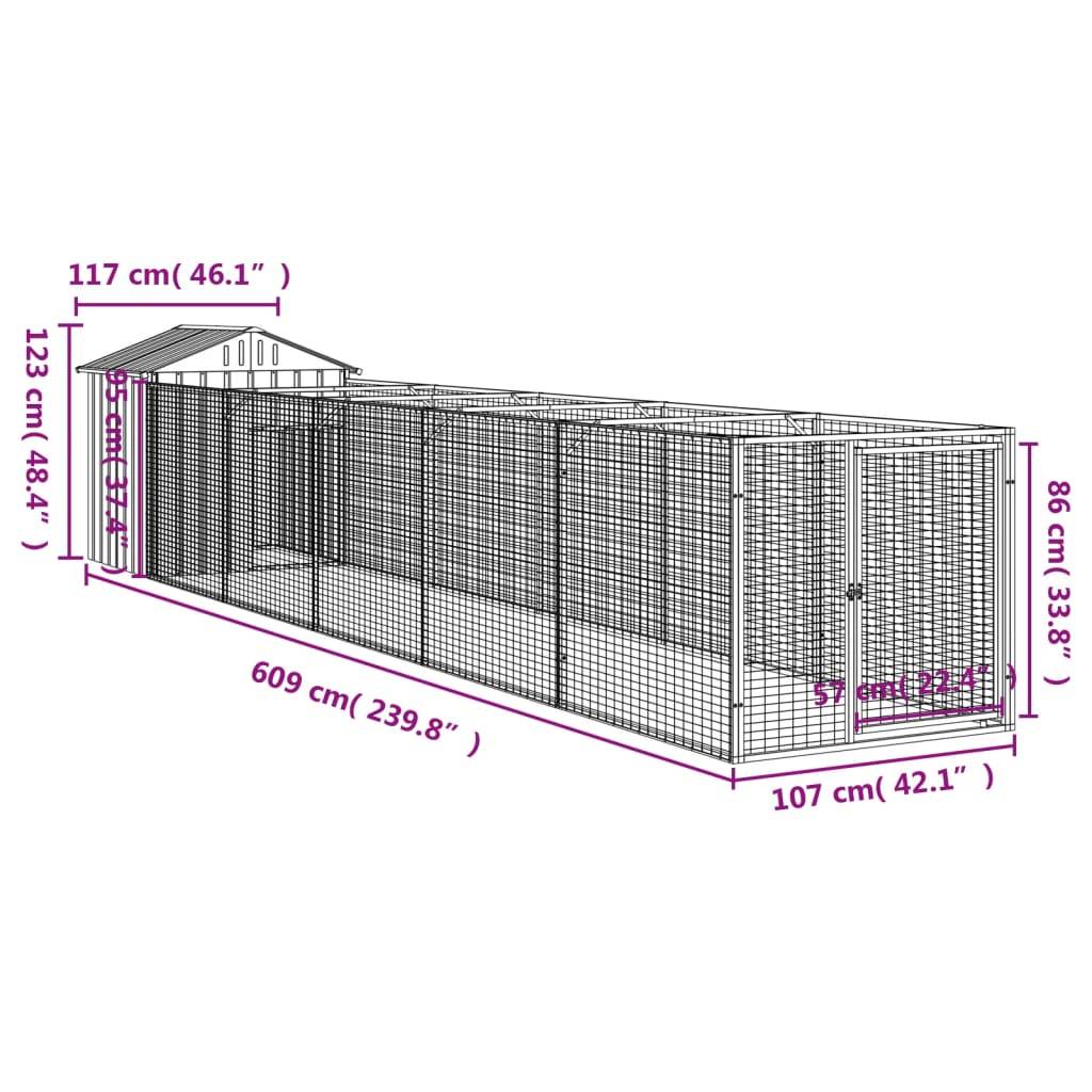 Niche Chenil pour Chien en Acier Galvanisé Abri Extérieur avec Enclos Spacieux Gris Clair - ComfortXL Pet Living - Image 9