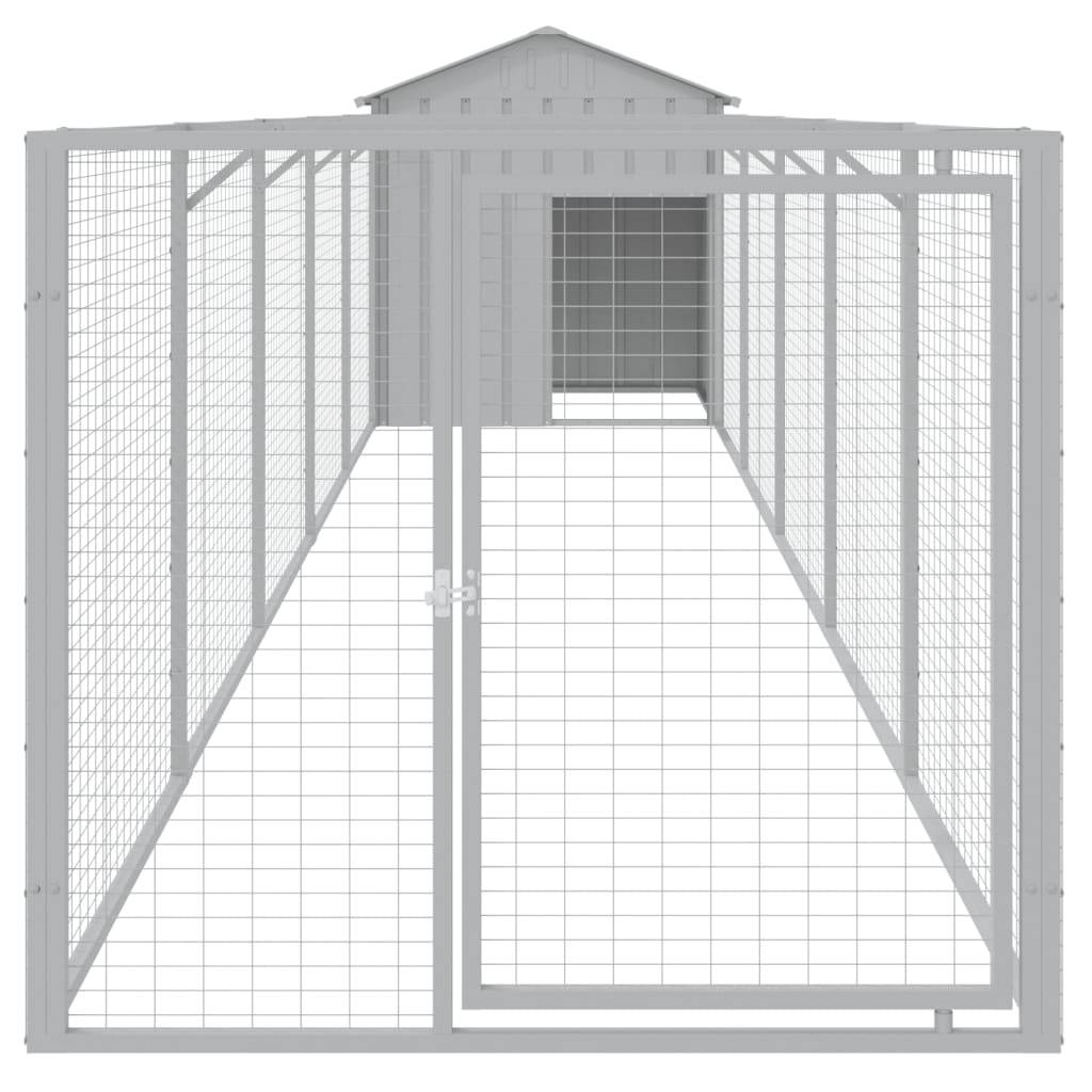 Niche Chenil pour Chien en Acier Galvanisé Abri Extérieur avec Enclos Spacieux Gris Clair - ComfortXL Pet Living - Image 3