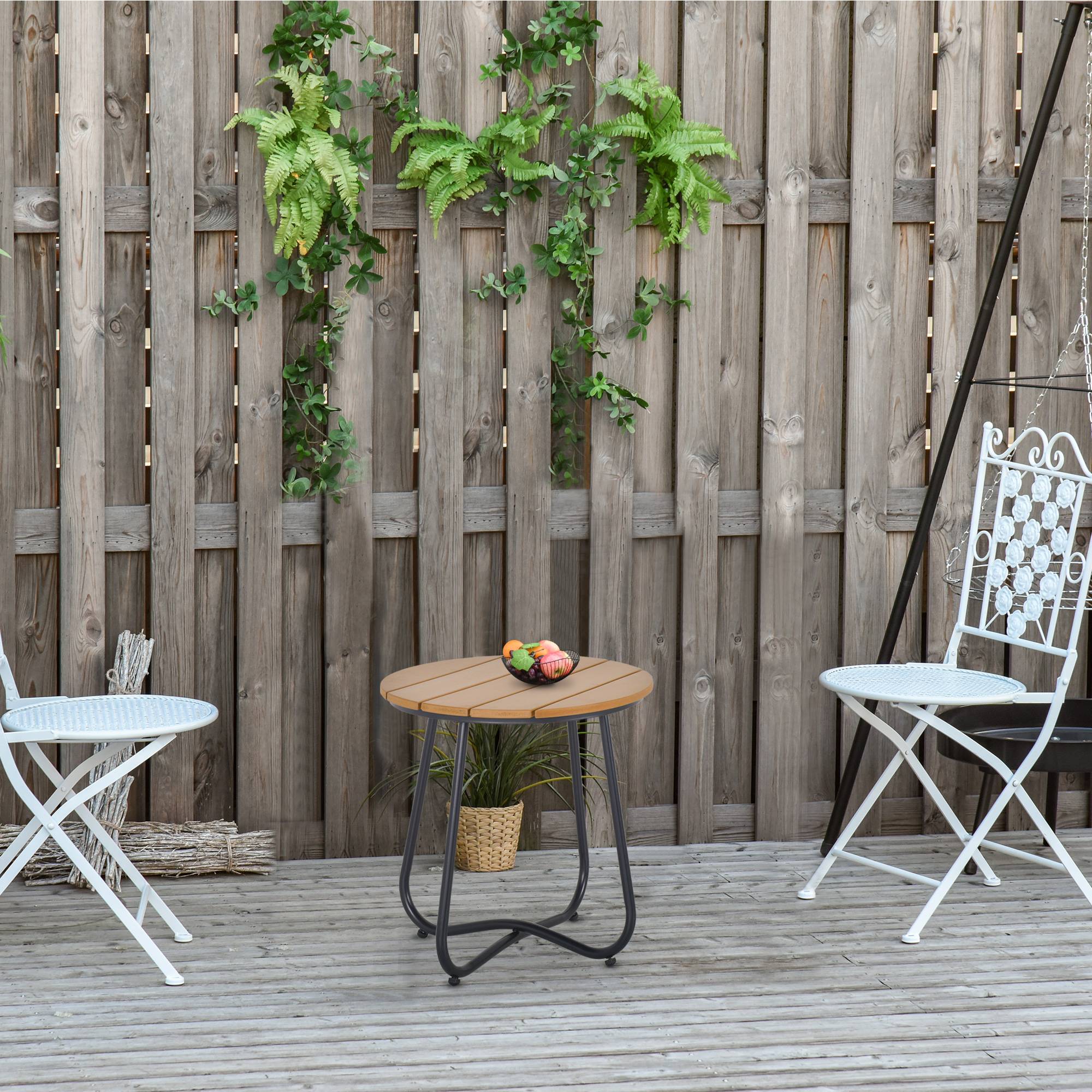 Petite table basse ronde, cadre en acier, table de jardin pour balcon, balcon, terrasse, salon, Ø49 x 48H cm, marron - Image 3