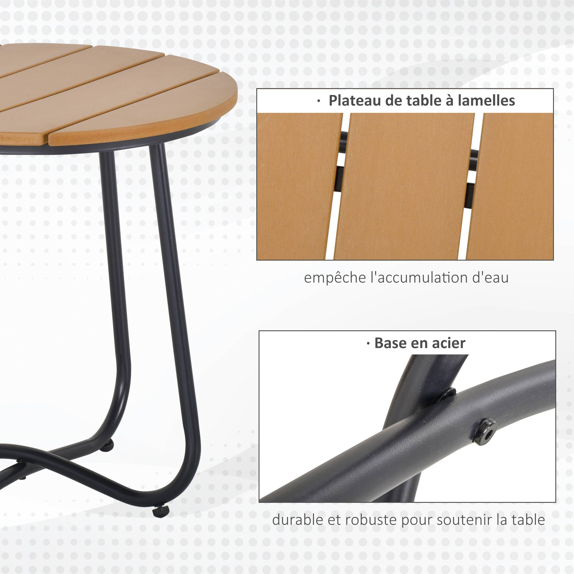 Petite table basse ronde, cadre en acier, table de jardin pour balcon, balcon, terrasse, salon, Ø49 x 48H cm, marron - Image 8
