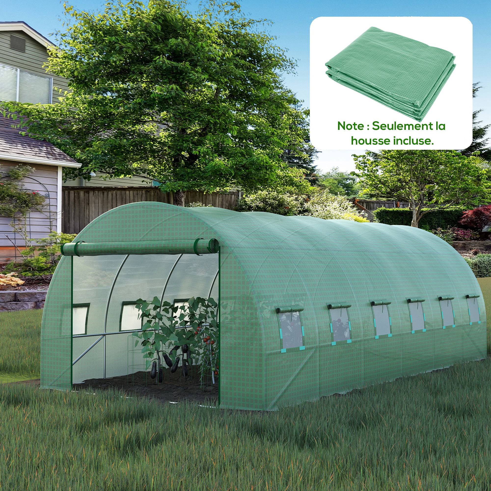 Bâche de Rechange Serre Tunnel 18 m², bâche 6 x 3 x 2 m PE Anti-UV imperméable 12 fenêtres + Porte Enroulable zippée vert - Image 4