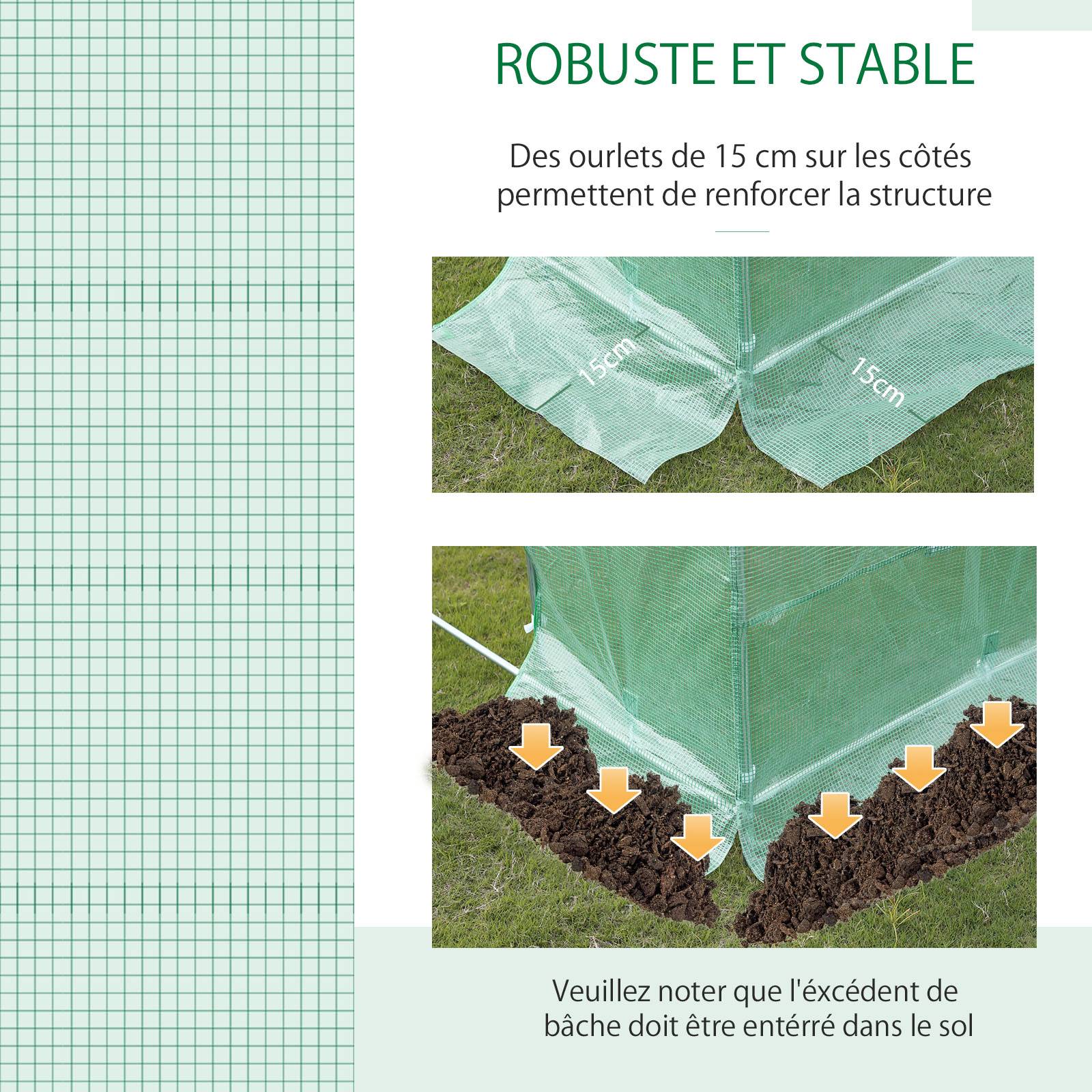 Bâche de Rechange Serre Tunnel 18 m², bâche 6 x 3 x 2 m PE Anti-UV imperméable 12 fenêtres + Porte Enroulable zippée vert - Image 8