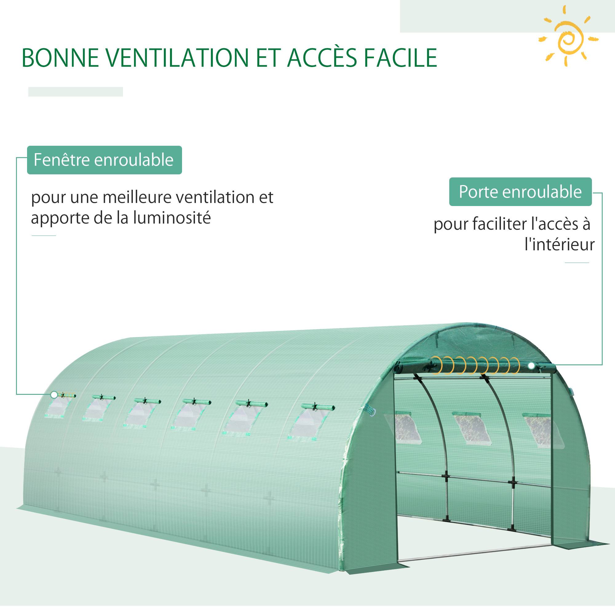 Bâche de Rechange Serre Tunnel 18 m², bâche 6 x 3 x 2 m PE Anti-UV imperméable 12 fenêtres + Porte Enroulable zippée vert - Image 7