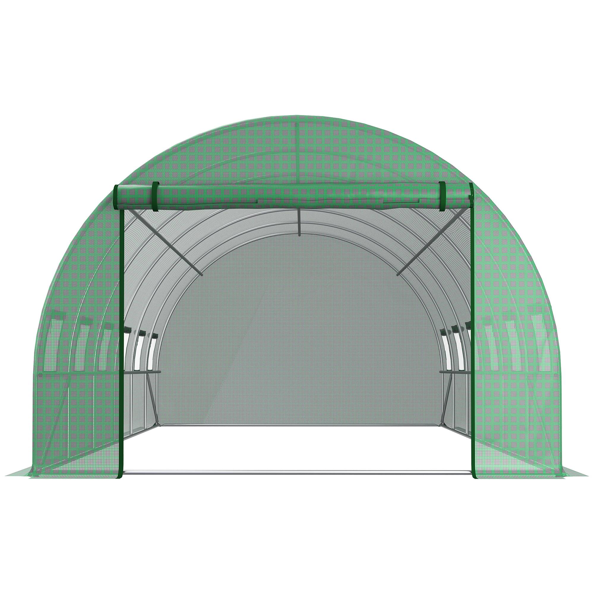 Bâche de Rechange Serre Tunnel 18 m², bâche 6 x 3 x 2 m PE Anti-UV imperméable 12 fenêtres + Porte Enroulable zippée vert - Image 9