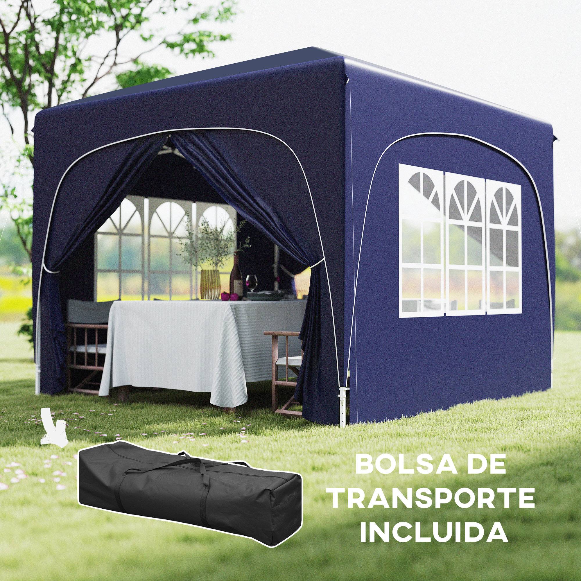 Tonnelle pliante 3x3m avec panneaux latéraux UPF50+, hauteur réglable et sac de transport, bleu foncé - Image 9
