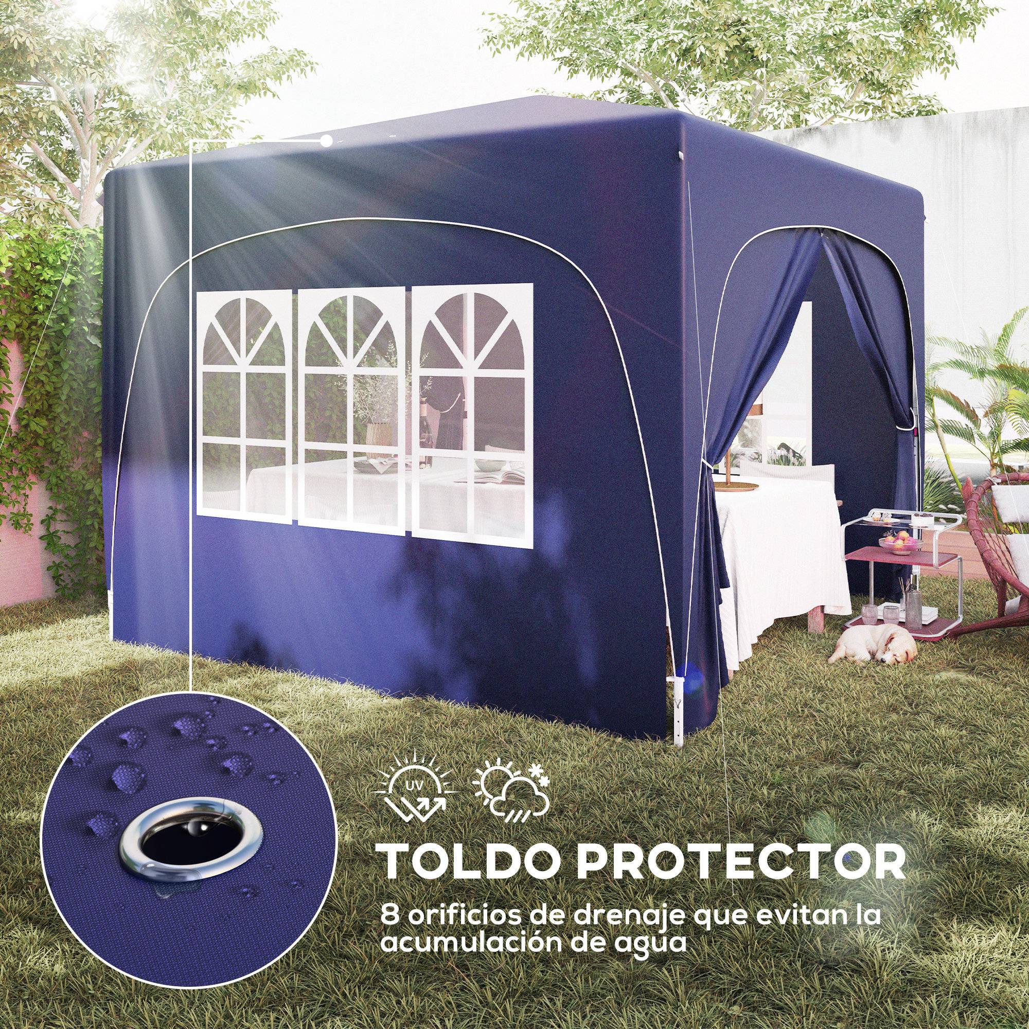 Tonnelle pliante 3x3m avec panneaux latéraux UPF50+, hauteur réglable et sac de transport, bleu foncé - Image 8