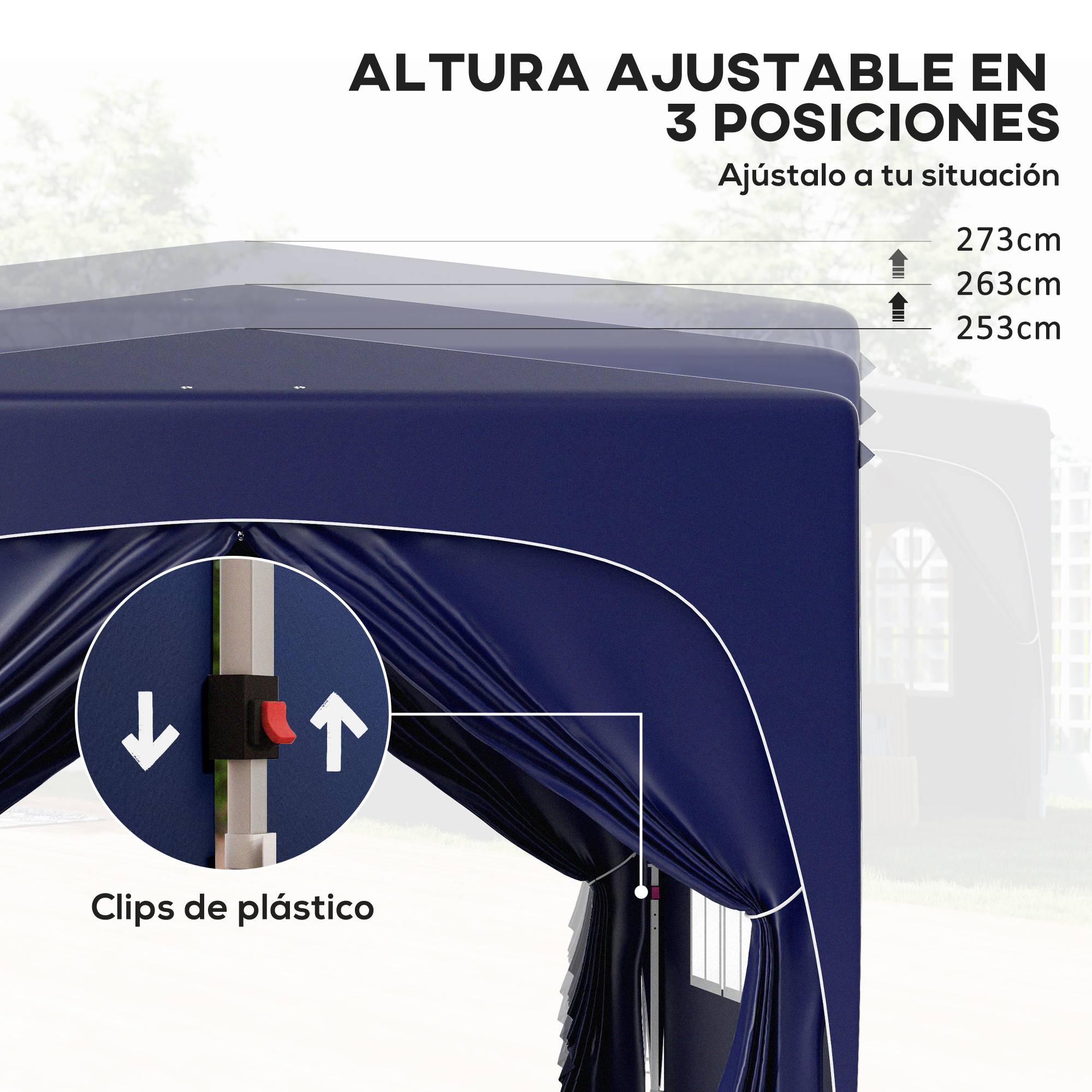 Tonnelle pliante 3x3m avec panneaux latéraux UPF50+, hauteur réglable et sac de transport, bleu foncé - Image 7
