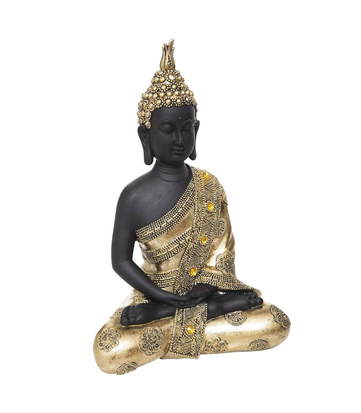 Statue décorative Bouddha assis en résine dorée H 34 cm - Image 1